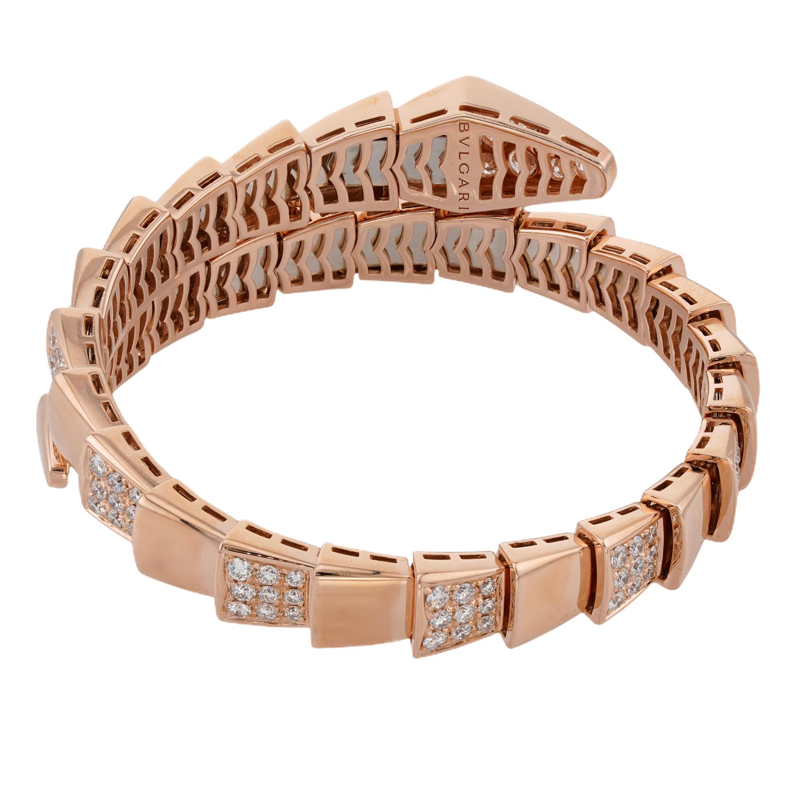 BULGARI Serpenti Scaglie Pave Diamante Oro Rosa Bracciale Grande in vendita 1