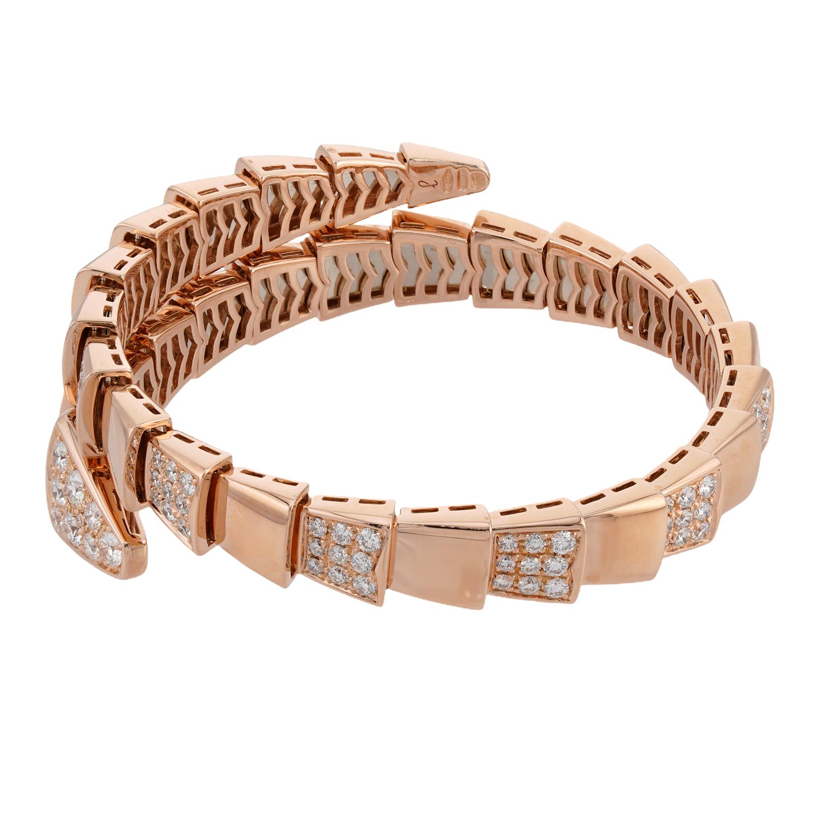 BULGARI Serpenti Scaglie Pave Diamante Oro Rosa Bracciale Grande in vendita 2