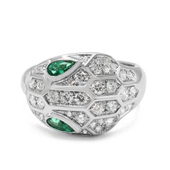 Bulgari Serpenti Seduttori Anello con smeraldo e diamanti in oro bianco 18 carati
