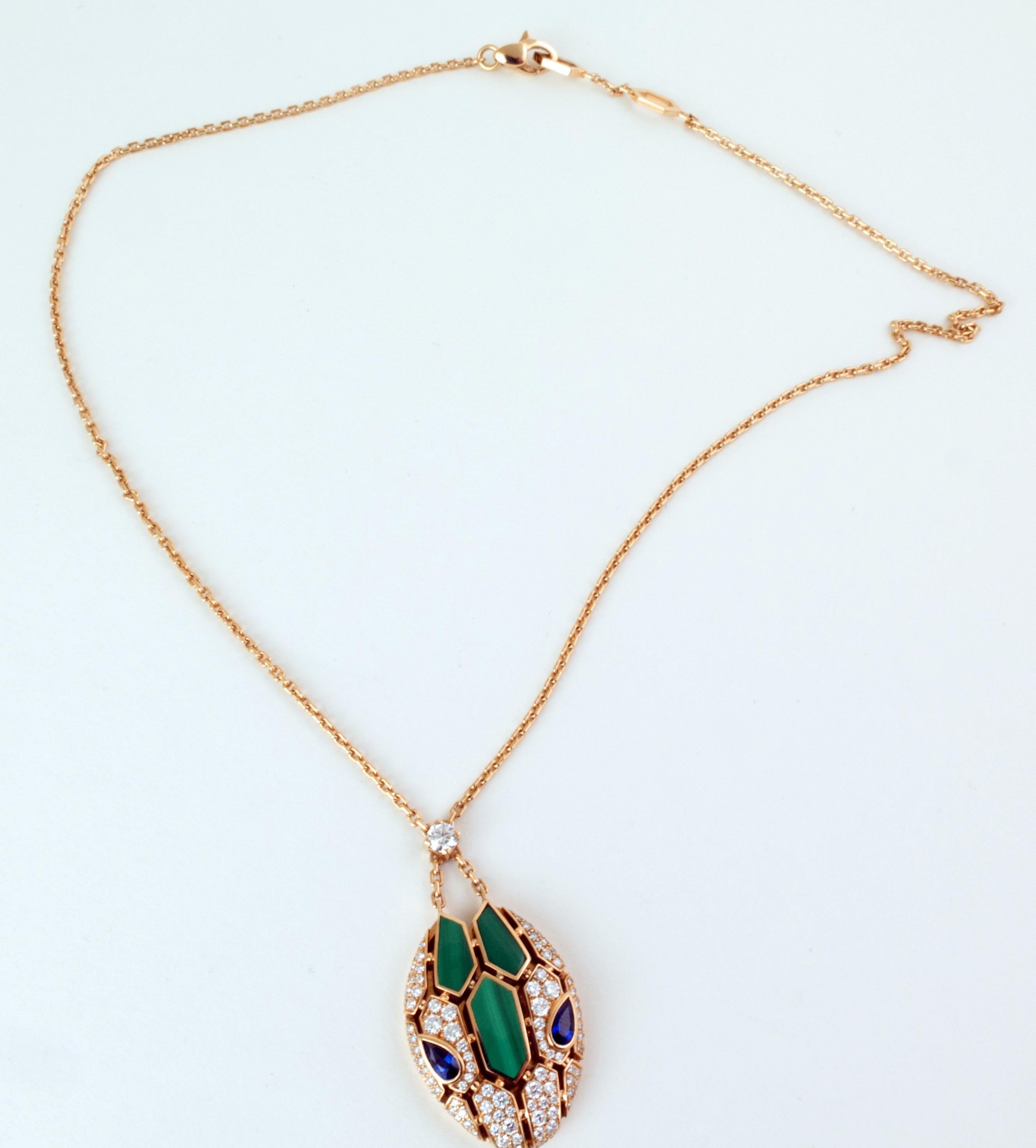 Collar Bulgari Serpenti Seduttori, Malaquita, Oro Rosa 18k, Diamantes. en venta 4