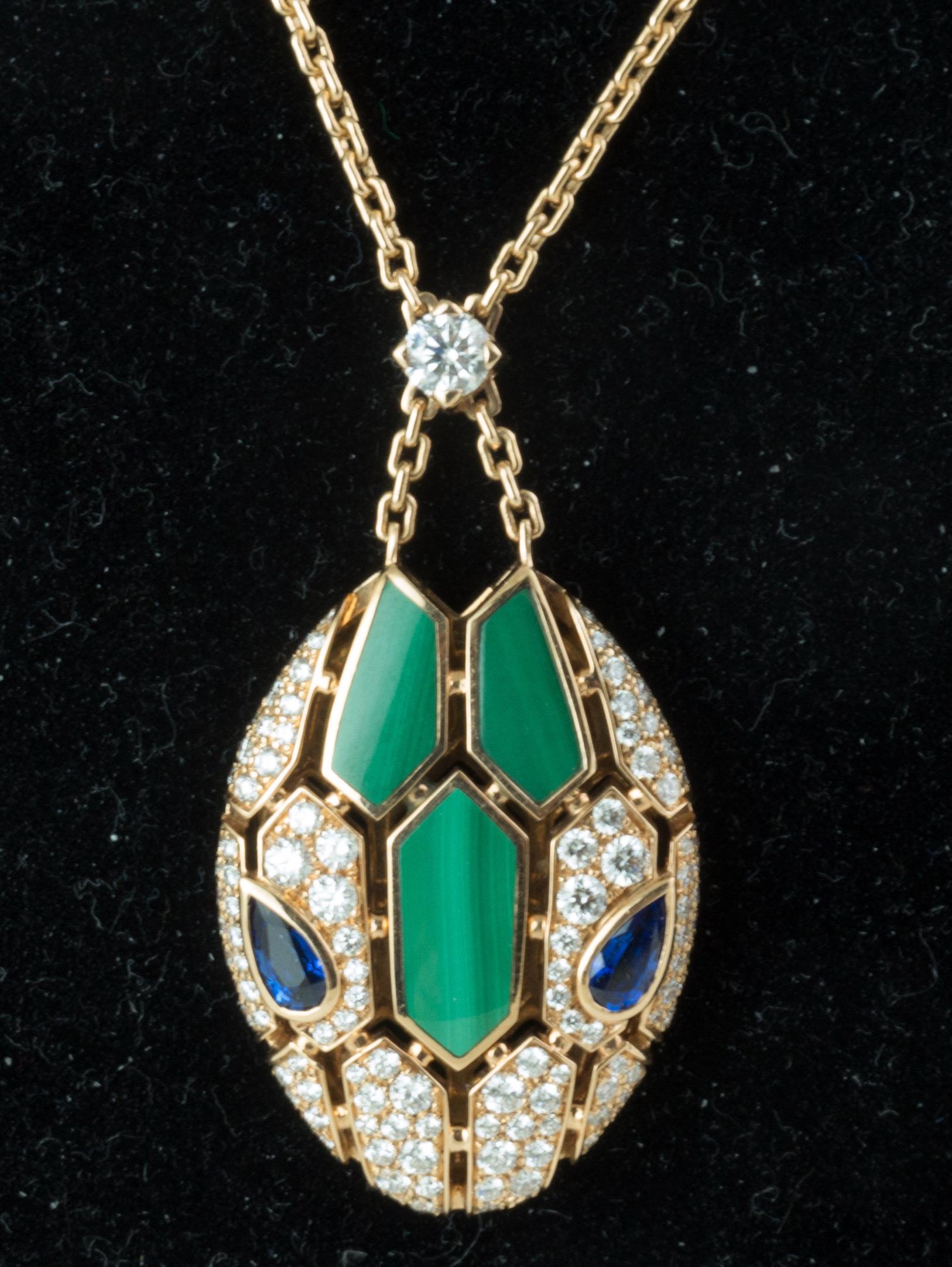 Collar Bulgari Serpenti Seduttori, Malaquita, Oro Rosa 18k, Diamantes. en venta 2