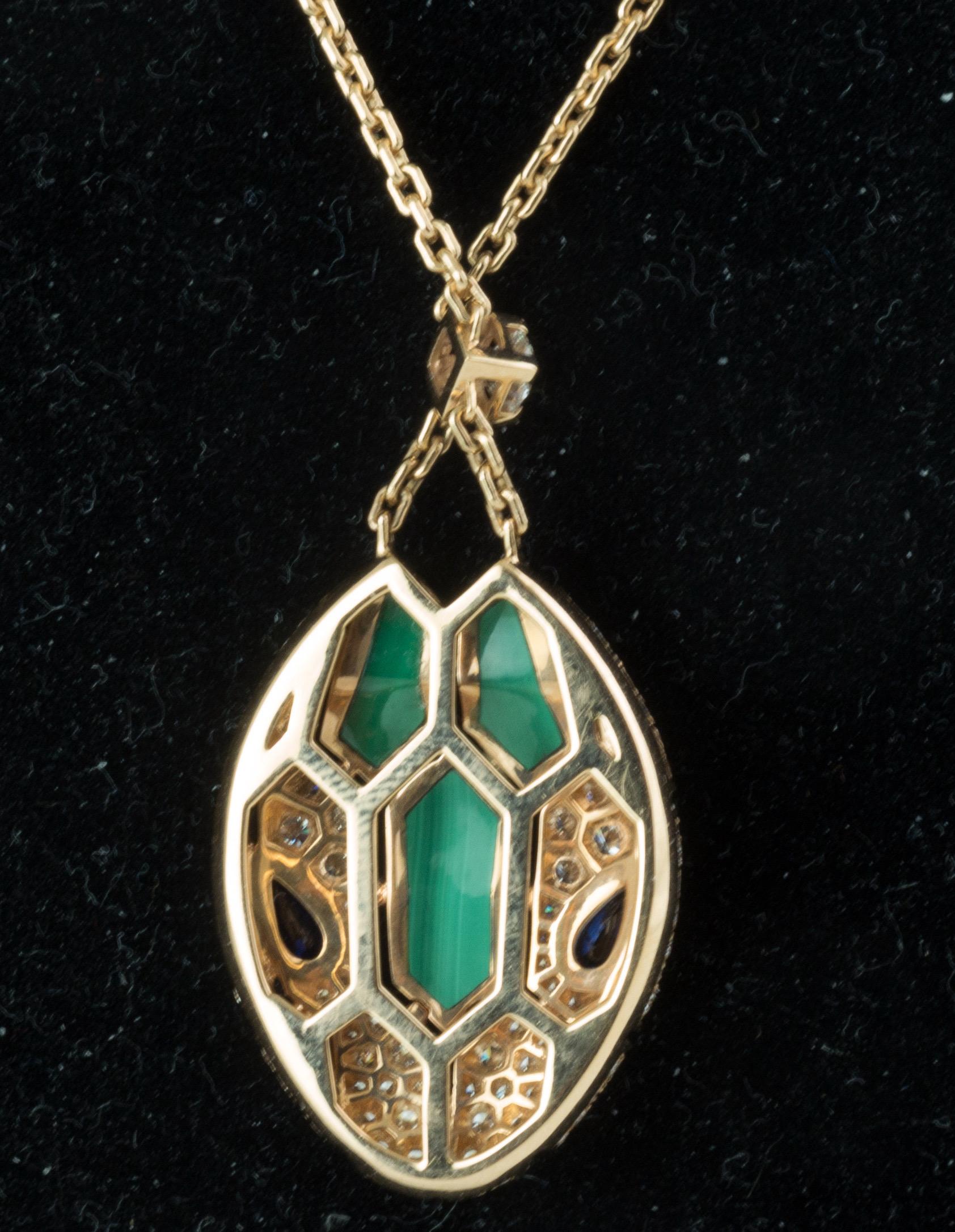 Collar Bulgari Serpenti Seduttori, Malaquita, Oro Rosa 18k, Diamantes. en venta 3