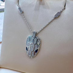 Bulgari Serpenti Seduttori Schlange Blauer Saphir Diamant 18K Weißgold Halskette