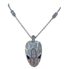Bulgari Serpenti Seduttori Schlange Blauer Saphir Diamant 18K Weißgold Halskette
