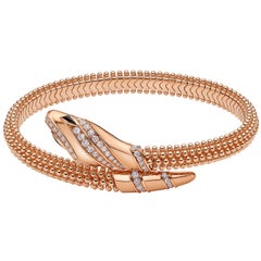Bulgari Serpenti Single-Coil 18K Rose Gold Armband mit Pavé-Diamanten Onyx Augen