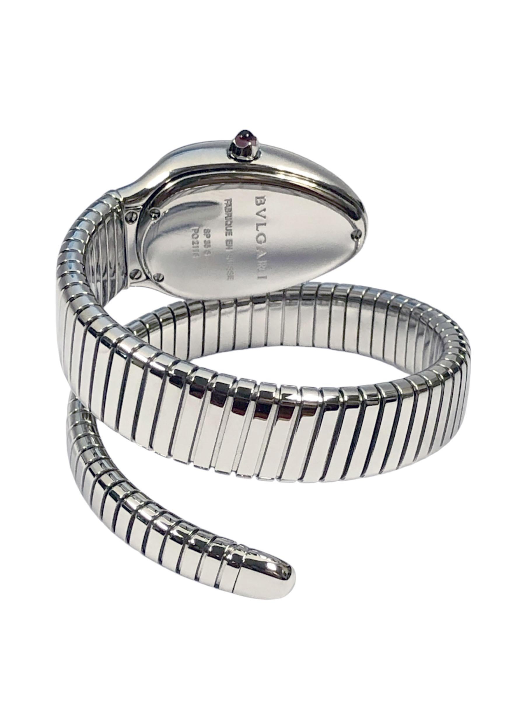 Bulgari Serpenti Schlangenarmbanduhr aus Stahl und Diamanten (Rundschliff) im Angebot