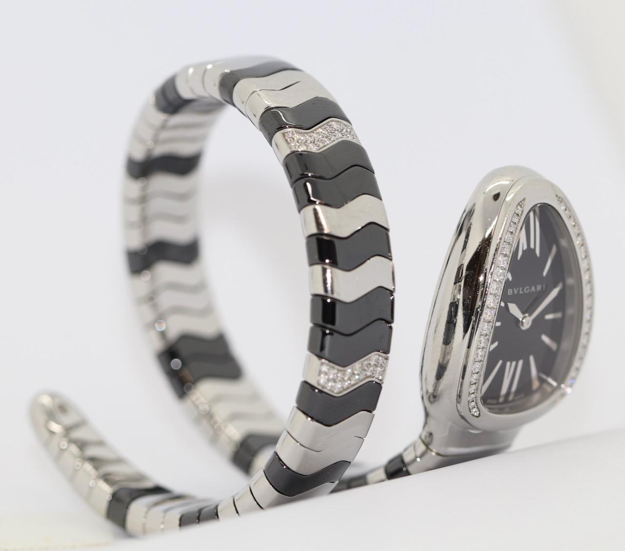 Bulgari Serpenti Spiga Tubogas DamenschlangenWatch, mit Diamanten, schwarze Keramik (Rundschliff)