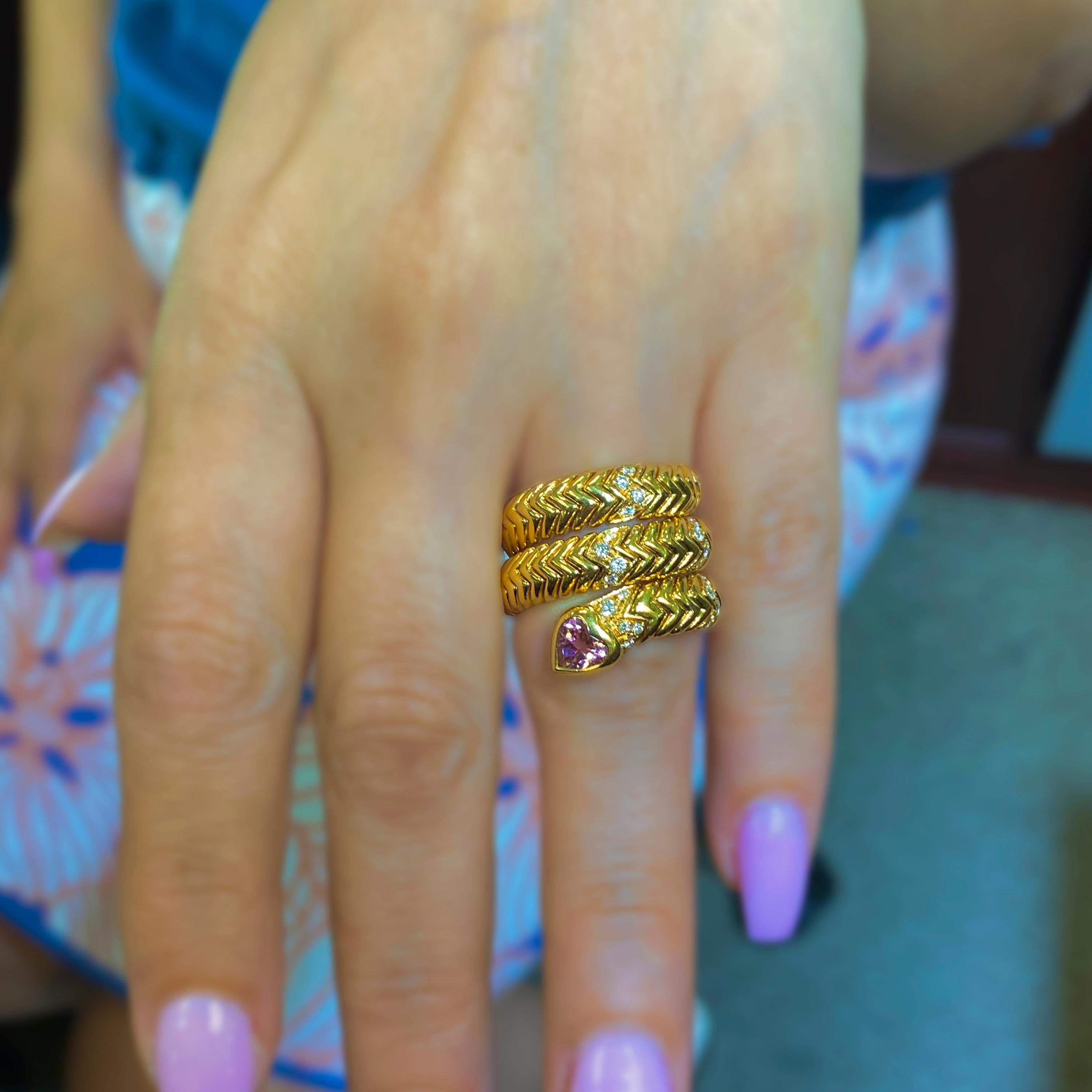 Bulgari Serpenti Tubogas 18K Yellow Gold Diamond Pink Tourmaline Ring

Part of the 