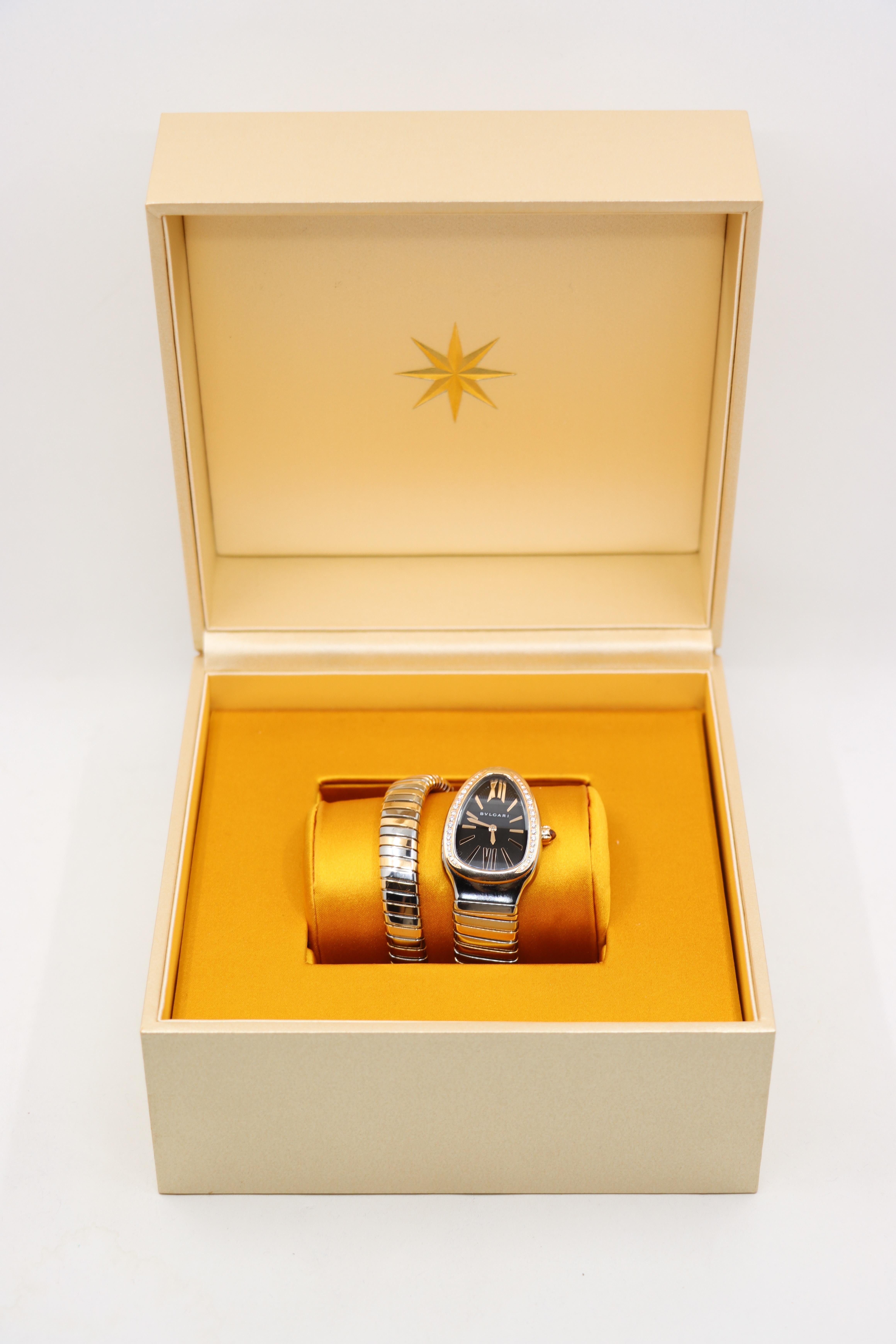 Montre Bulgari Serpenti Tubogas en or rose 18 carats en acier inoxydable avec diamant à simple rotation en vente 6