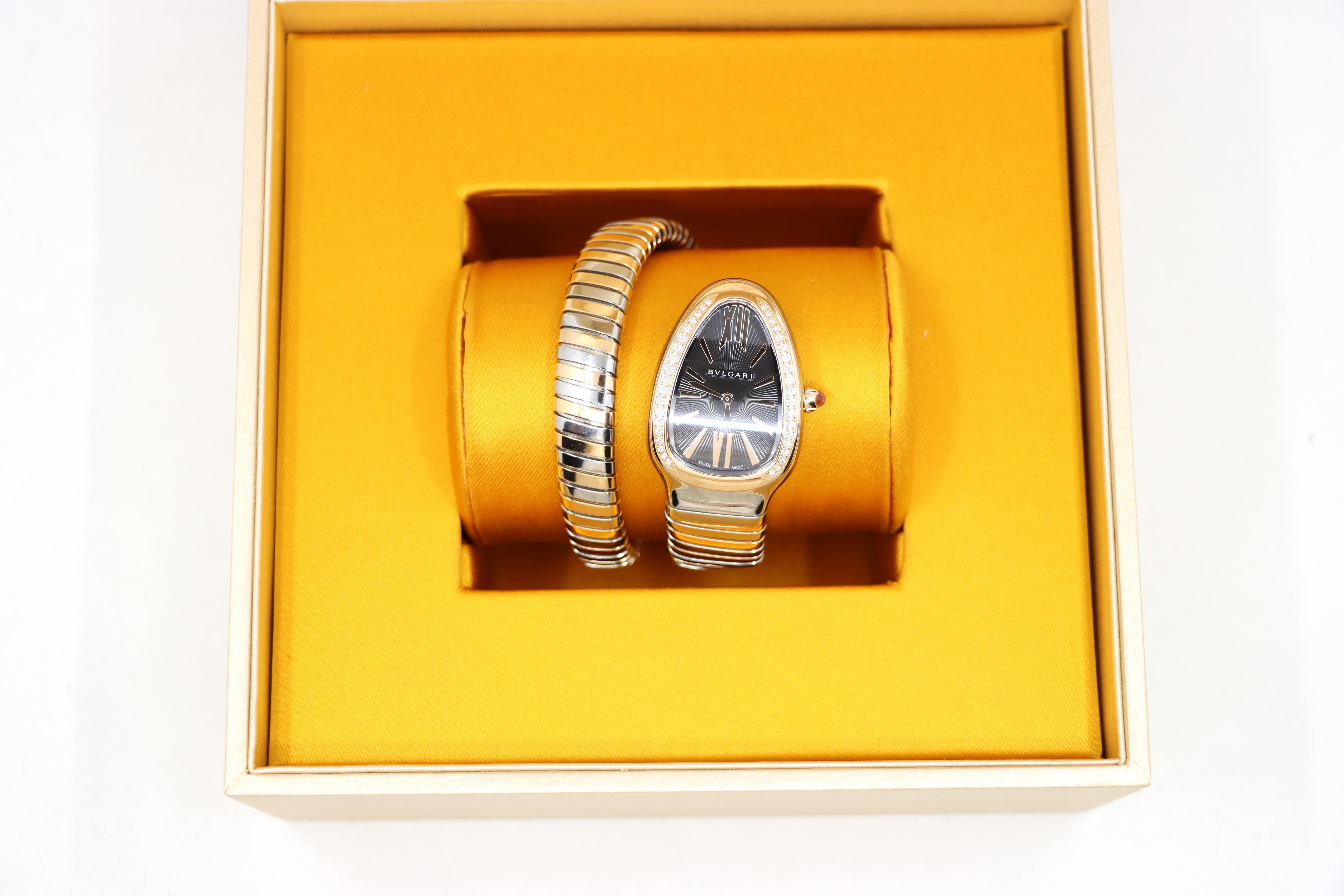 Montre Bulgari Serpenti Tubogas en or rose 18 carats en acier inoxydable avec diamant à simple rotation en vente 7