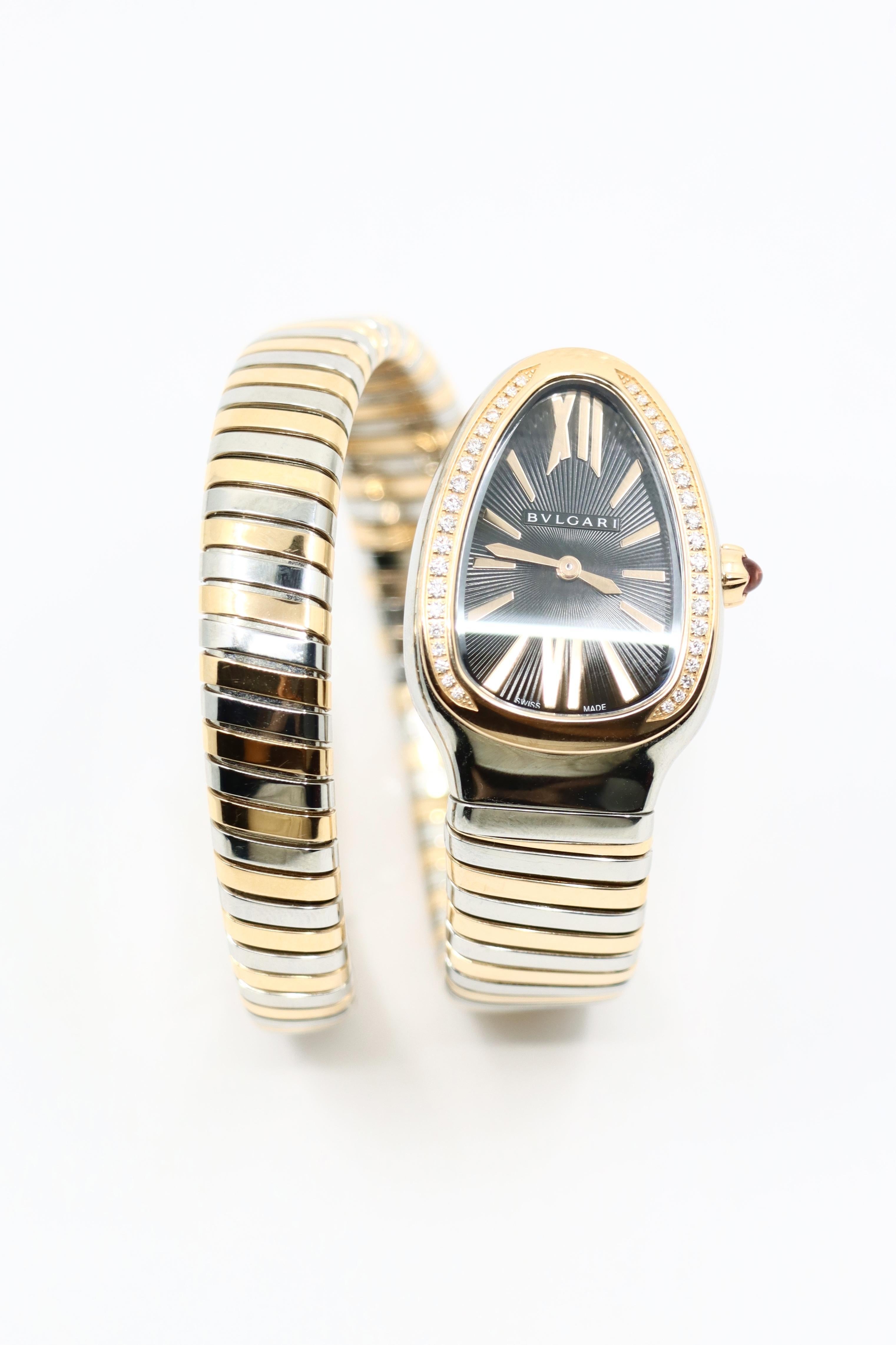 Montre Bulgari Serpenti Tubogas en or rose 18 carats en acier inoxydable avec diamant à simple rotation Pour femmes en vente