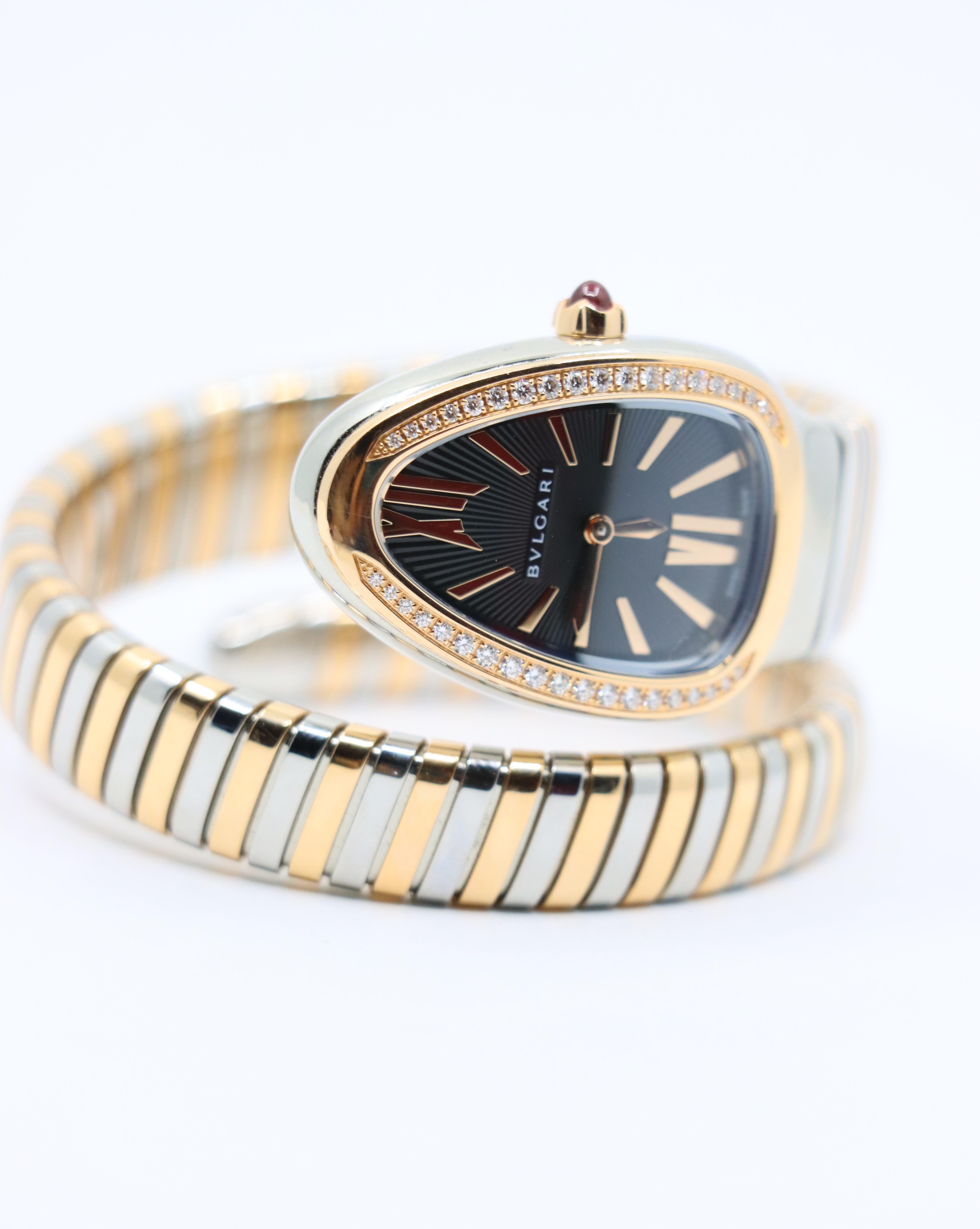 Montre Bulgari Serpenti Tubogas en or rose 18 carats en acier inoxydable avec diamant à simple rotation en vente 2
