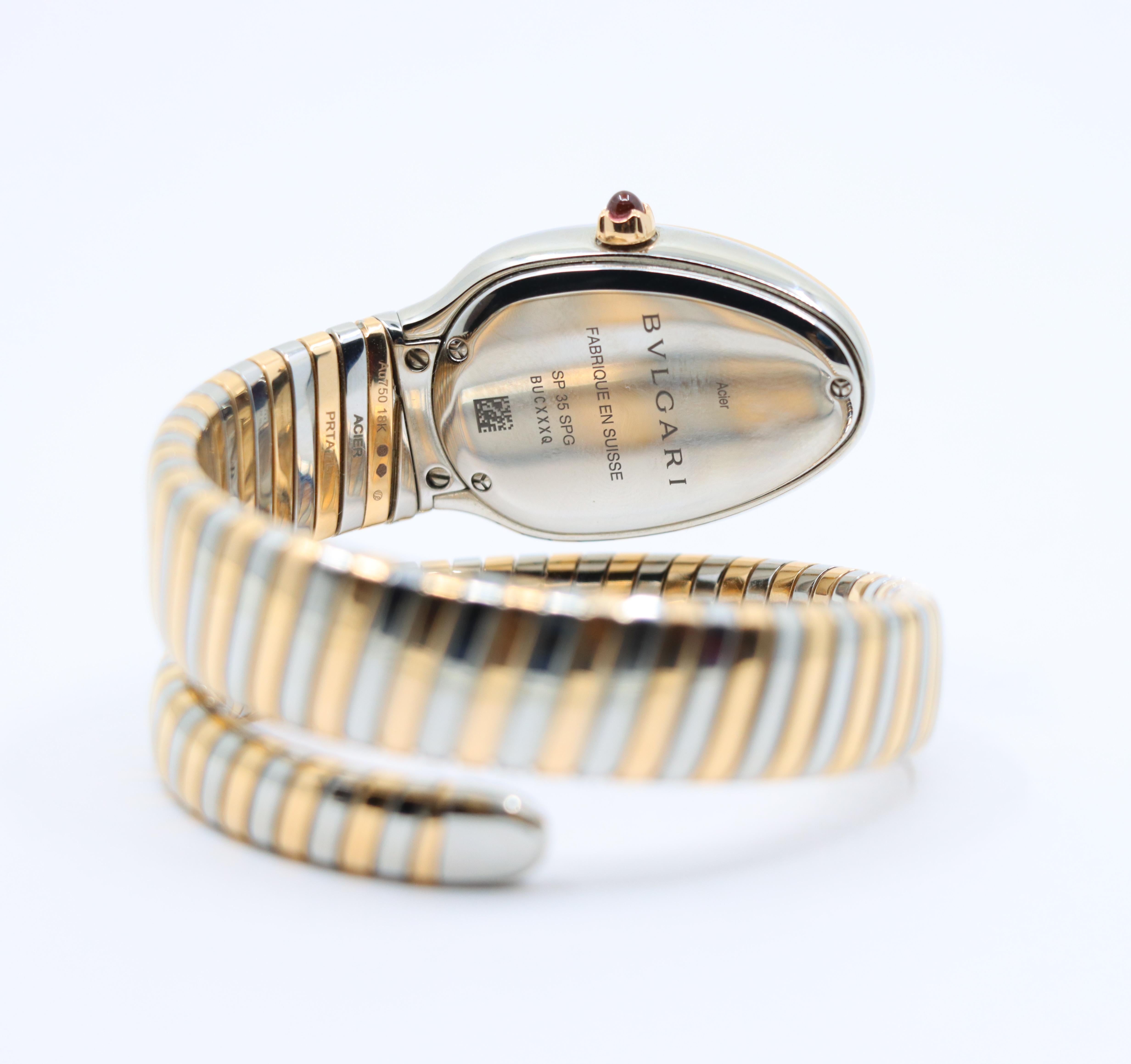 Montre Bulgari Serpenti Tubogas en or rose 18 carats en acier inoxydable avec diamant à simple rotation en vente 4
