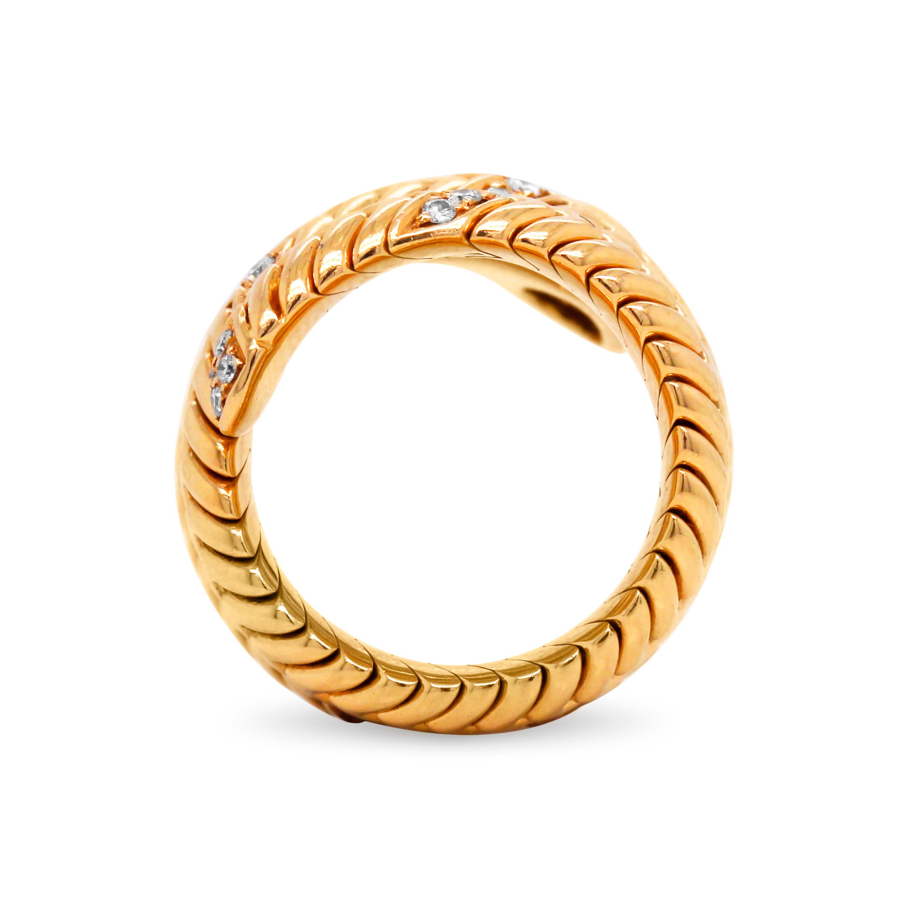 Bulgari Serpenti Tubogas 18 Karat Yellow Gold Diamond Pink Tourmaline Ring In Excellent Condition In Boca Raton, FL