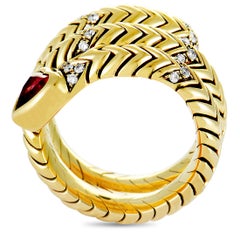 Bulgari Serpenti Tubogas Diamond and Ruby Yellow Gold Snake Ring