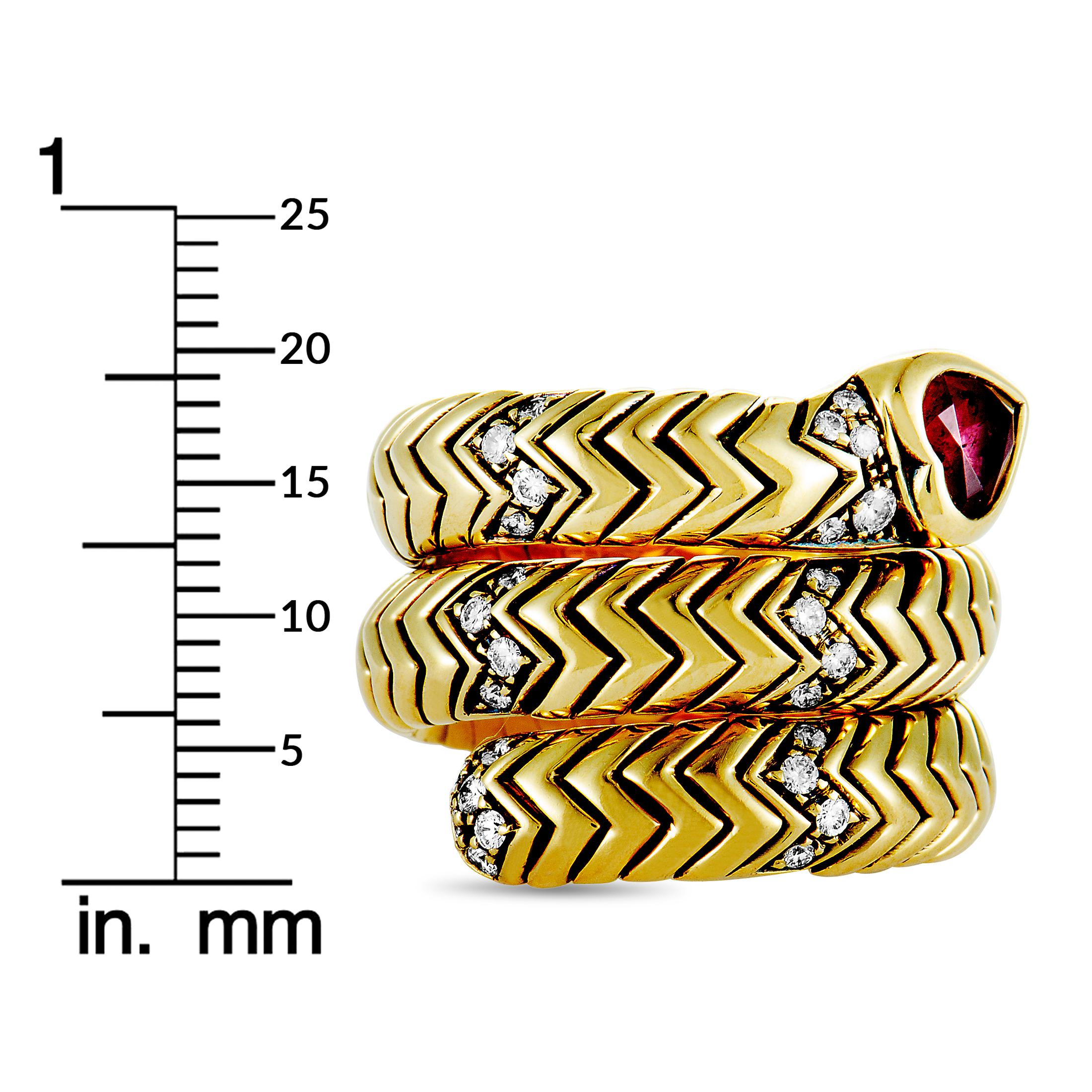 Bulgari Serpenti Tubogas Diamond and Ruby Yellow Gold Snake Ring 1
