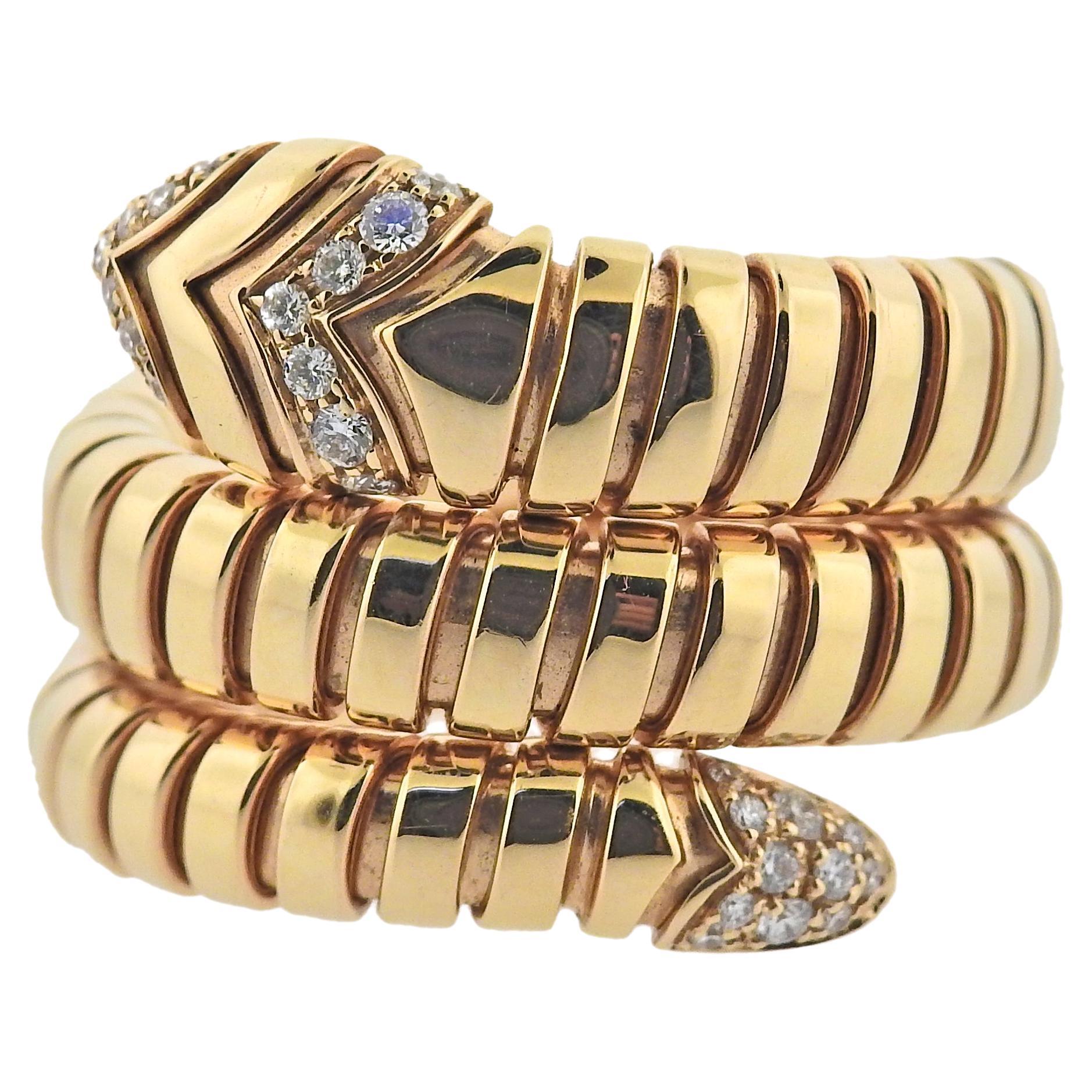 Bulgari Serpenti Tubogas Diamond Rose Gold Wrap Ring 128775 For Sale
