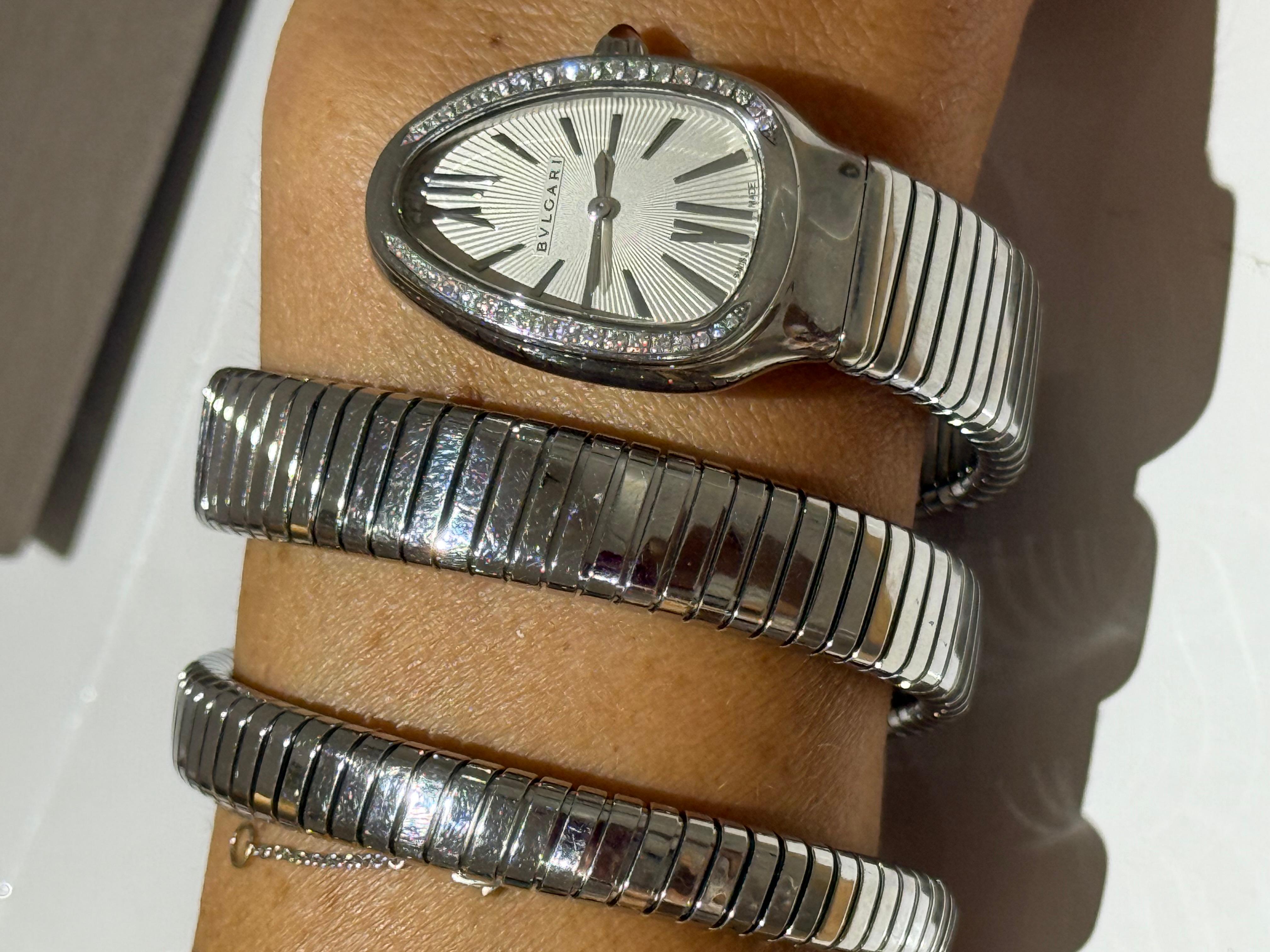 Bulgari Serpenti Tubogas Doppia Spirale Acciaio e Diamanti  Guarda in vendita 1