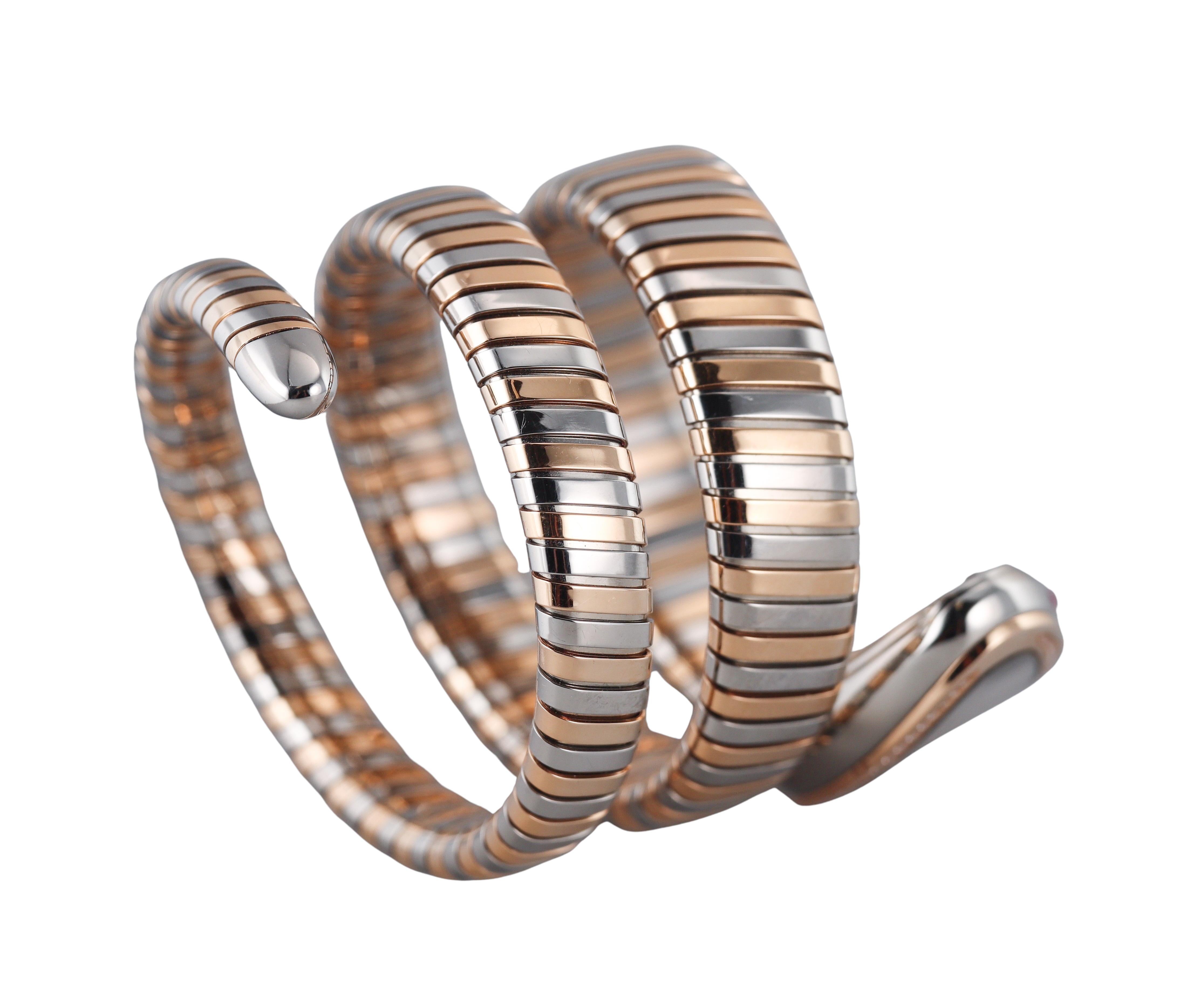 Bulgari Serpenti Tubogas Gold Stahl Diamant Wrap Coil Watch Armband SP35SPG im Zustand „Hervorragend“ im Angebot in New York, NY