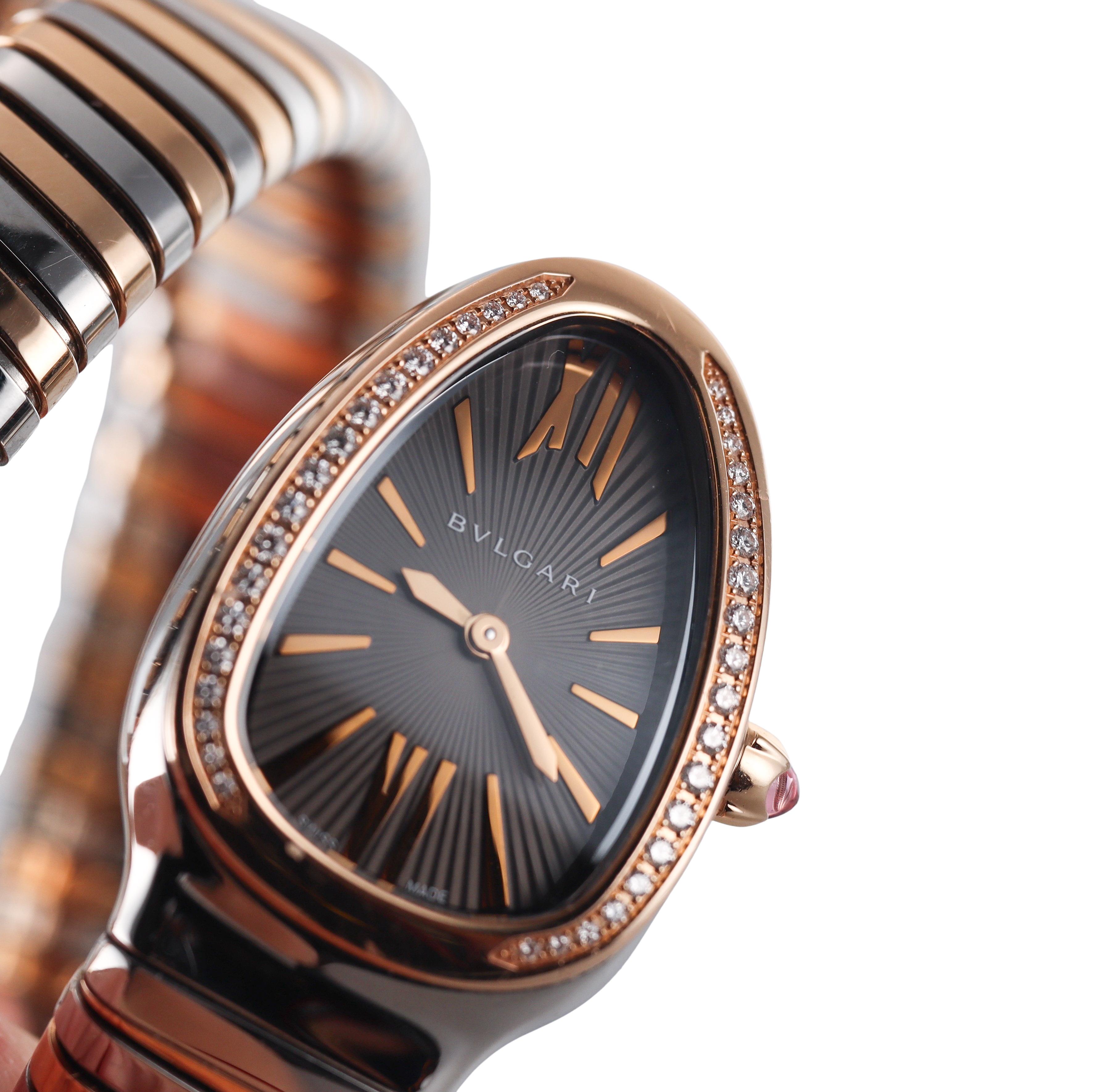 Bulgari Serpenti Tubogas Gold Stahl Diamant Wrap Coil Watch Armband SP35SPG im Angebot 1