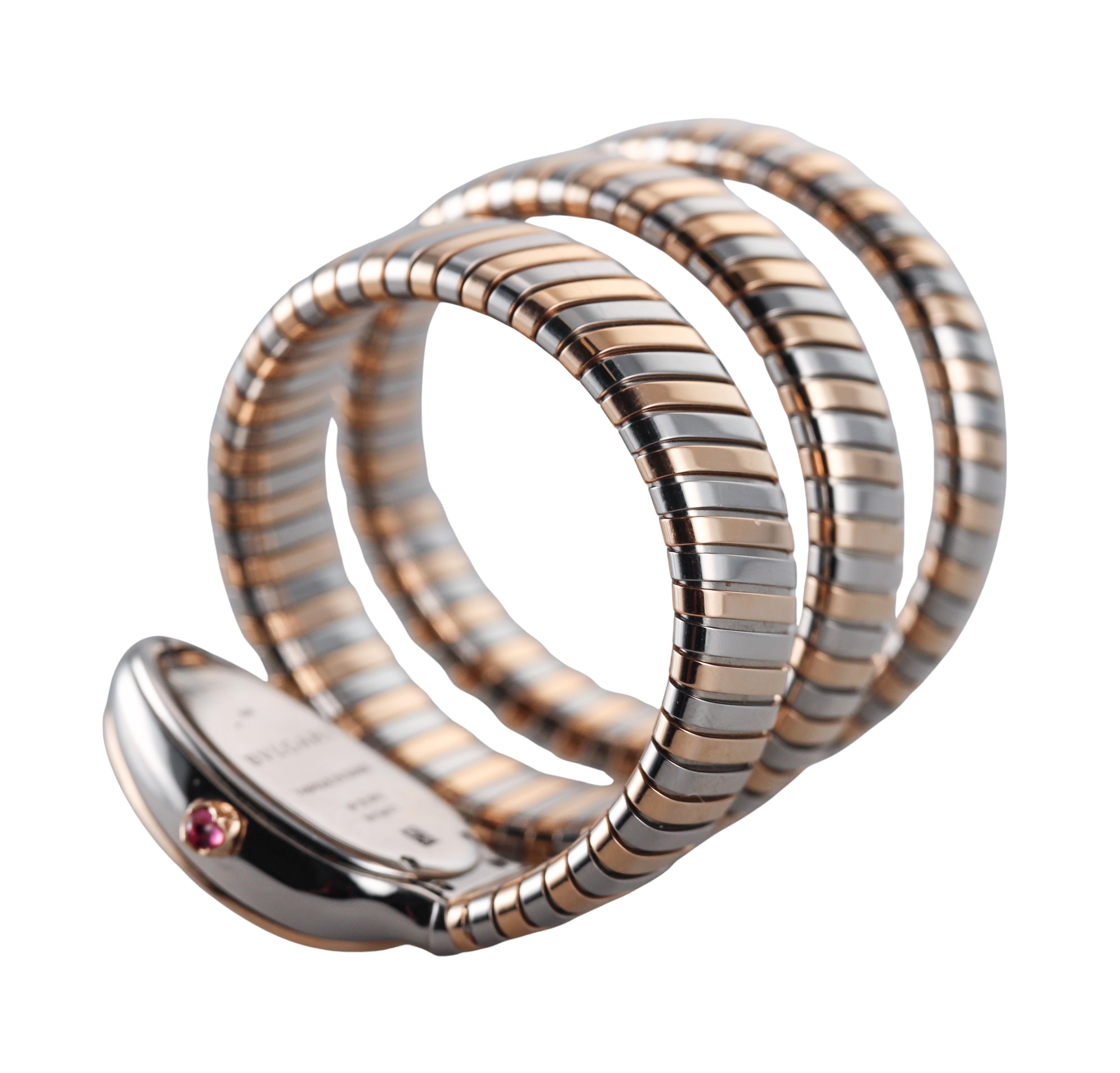 Bulgari Serpenti Tubogas Gold Stahl Diamant Wrap Coil Watch Armband SP35SPG im Angebot 3