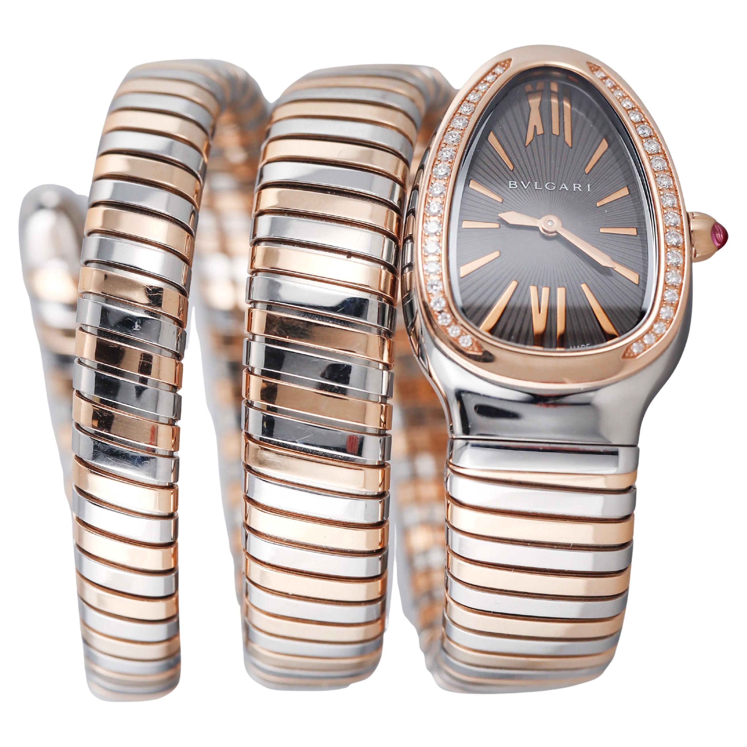 Bulgari Serpenti Tubogas Gold Stahl Diamant Wrap Coil Watch Armband SP35SPG im Angebot