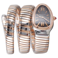 Bulgari Serpenti Tubogas Montre-bracelet Wrap Coil SP35SPG en or, acier et diamants
