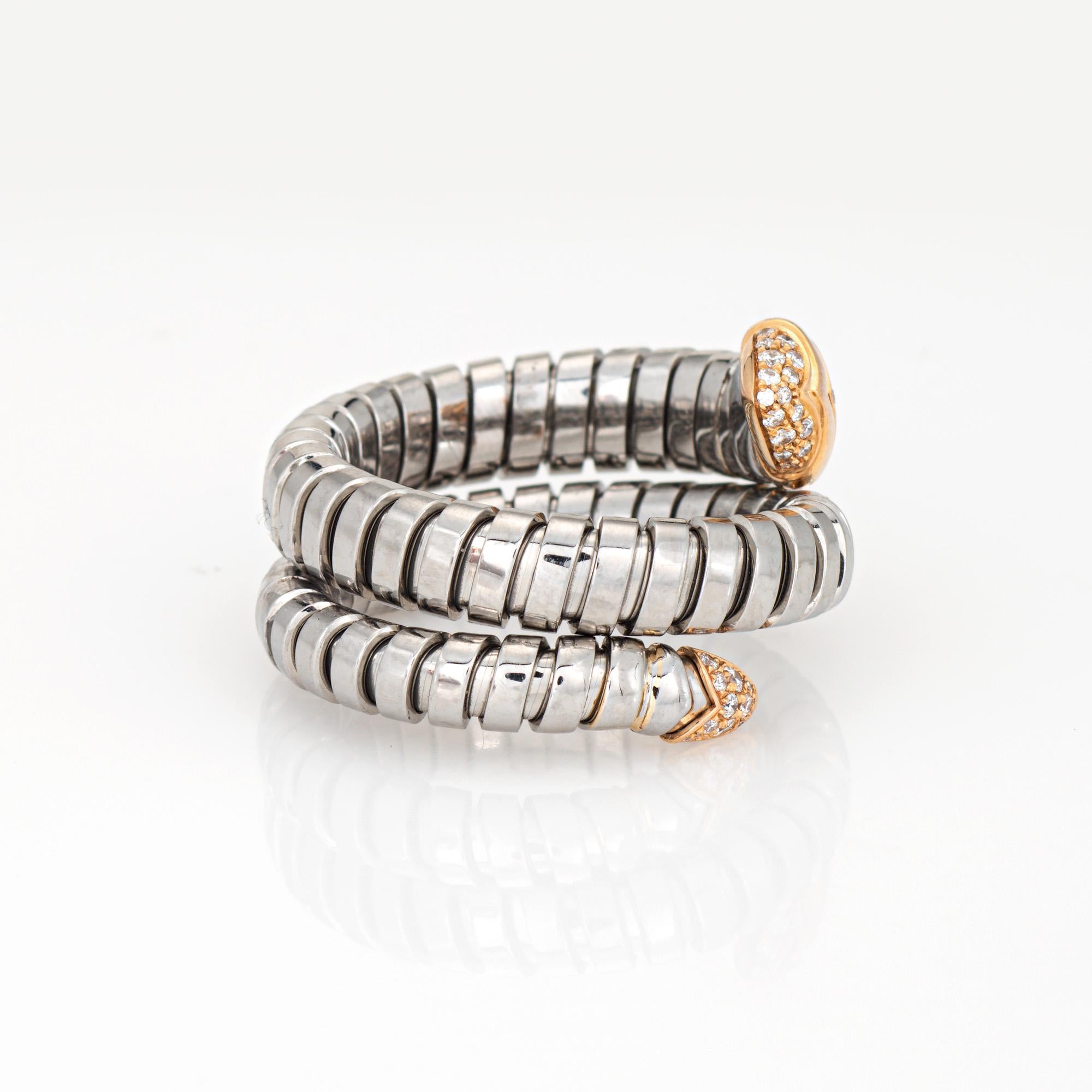 Moderno Bulgari Serpenti Tubogas Anello Oro 18k Acciaio Flex Sz 9 Estate Jewelry in vendita