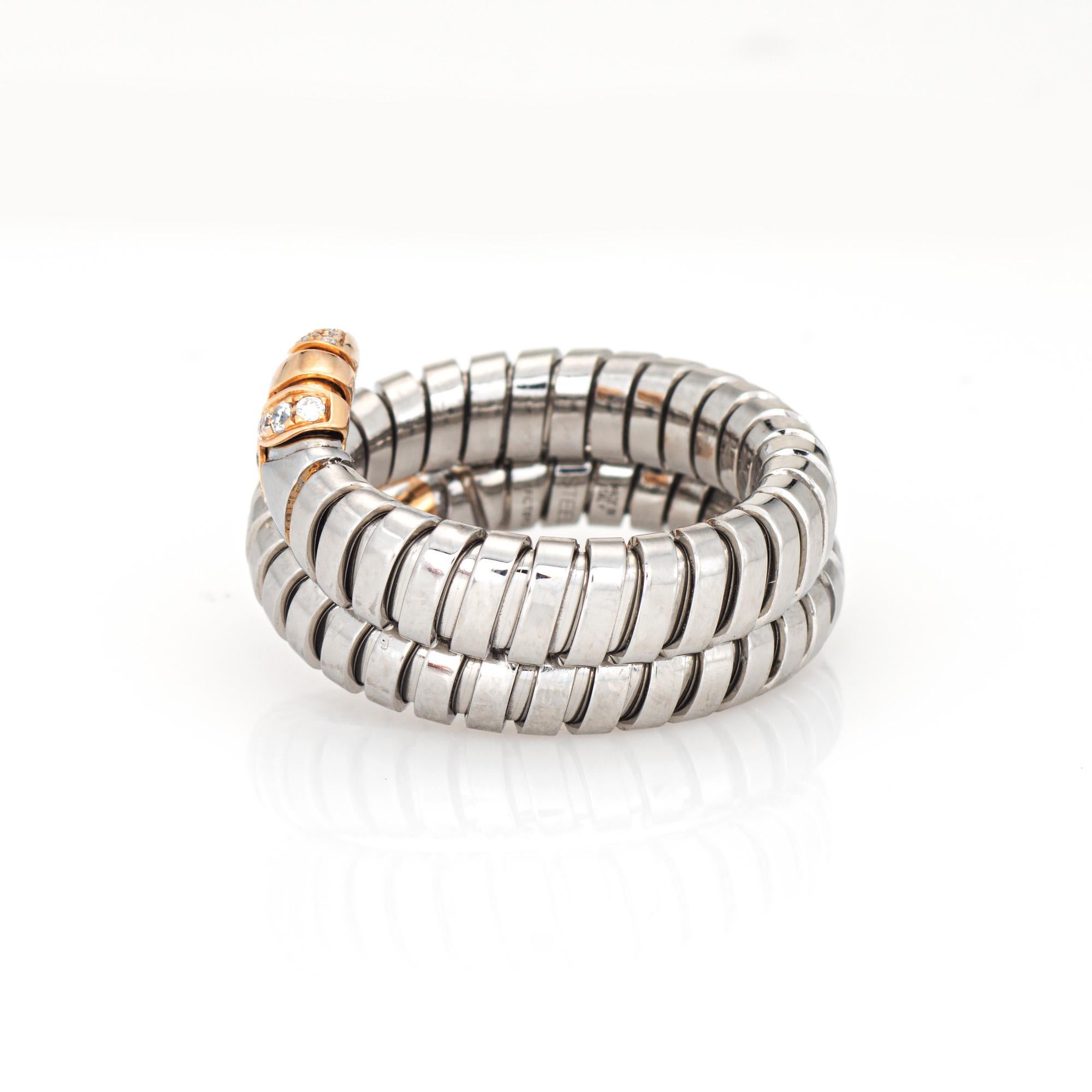 Taglio rotondo Bulgari Serpenti Tubogas Anello Oro 18k Acciaio Flex Sz 9 Estate Jewelry in vendita