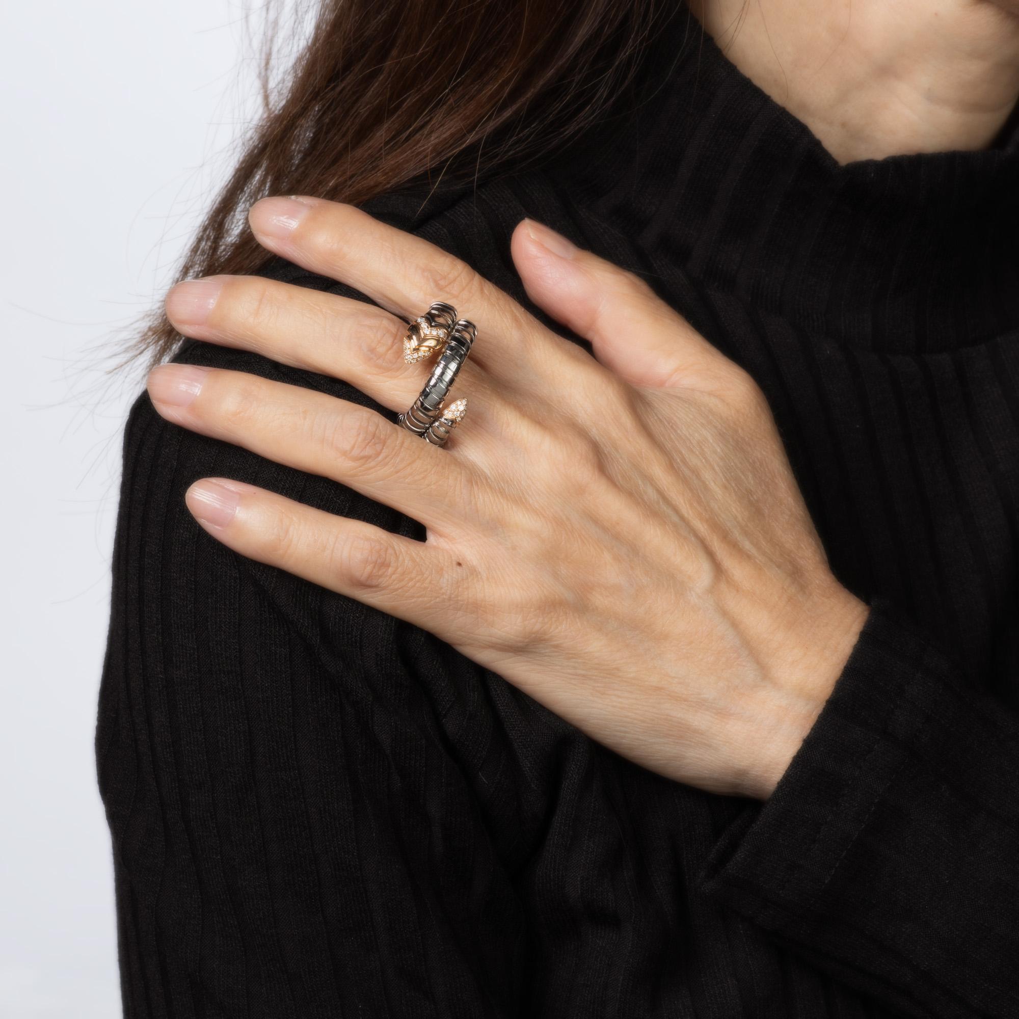 Donna Bulgari Serpenti Tubogas Anello Oro 18k Acciaio Flex Sz 9 Estate Jewelry in vendita