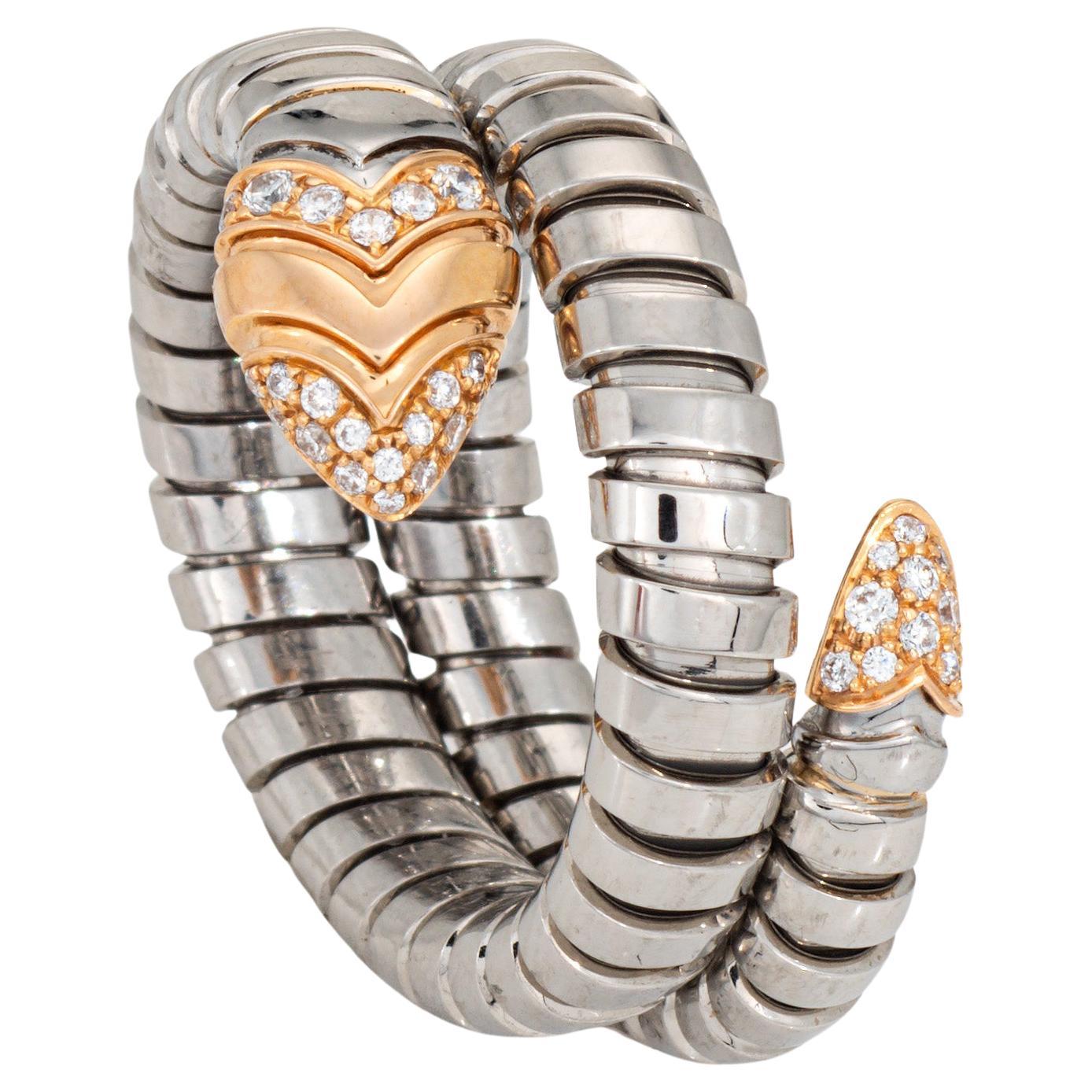 Bulgari Serpenti Tubogas Ring 18k Gold Stahl Flex Sz 9 Estate Snake Jewelry