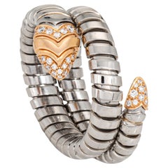 Bulgari Serpenti Tubogas Ring 18k Gold Steel Flex Sz 9 Estate Snake Jewelry