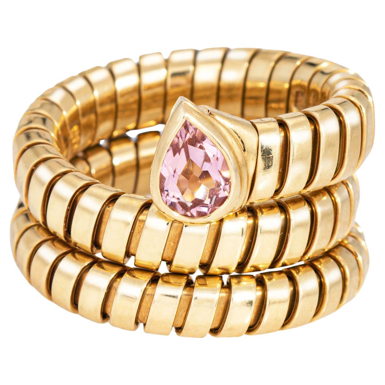 Bulgari Serpenti Tubogas Ring 6.5 Pink Tourmaline 18k Gold Flex Estate Jewelry im Angebot