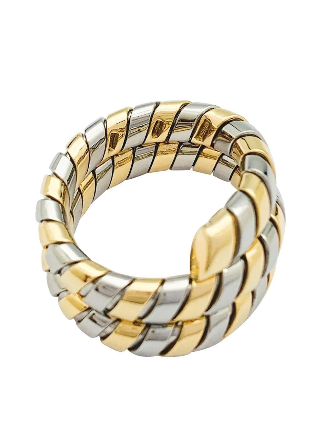 Anello Bulgari Serpenti Tubogas in oro giallo 18k e acciaio, anni '80 In condizioni ottime in vendita a Napoli, NA