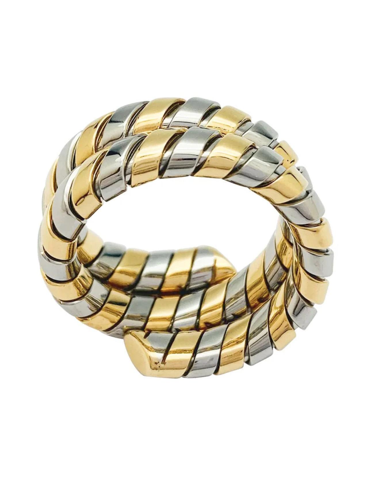 Anello Bulgari Serpenti Tubogas in oro giallo 18k e acciaio, anni '80 in vendita 1