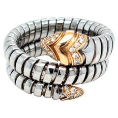 Bulgari Serpenti Tubogas Ring in Steel, Rose Gold and Diamonds