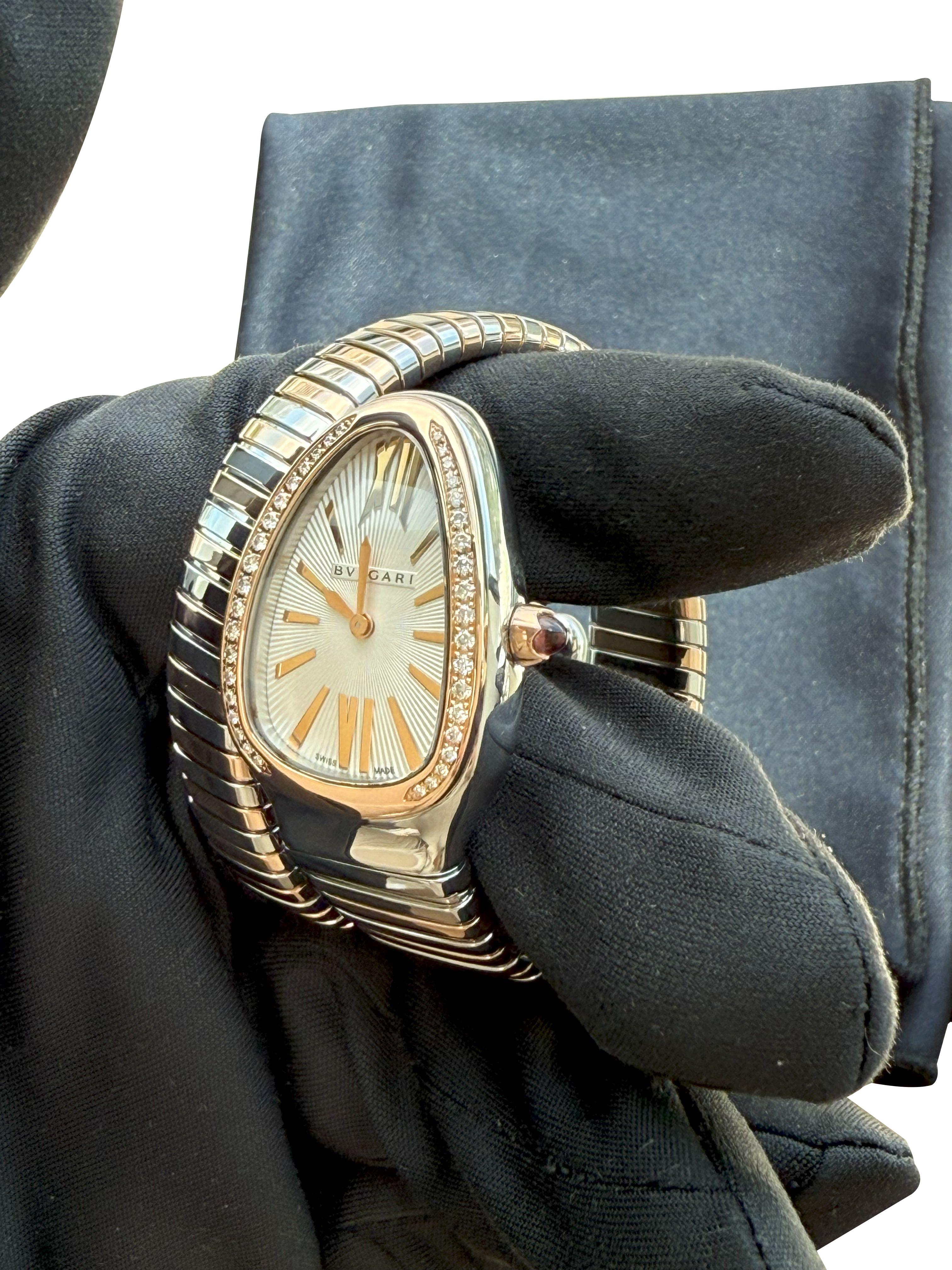 Bulgari Serpenti Tubogas Einzelspirale Opaline Zifferblatt mit Guilloché Soleil 103708 im Angebot 5