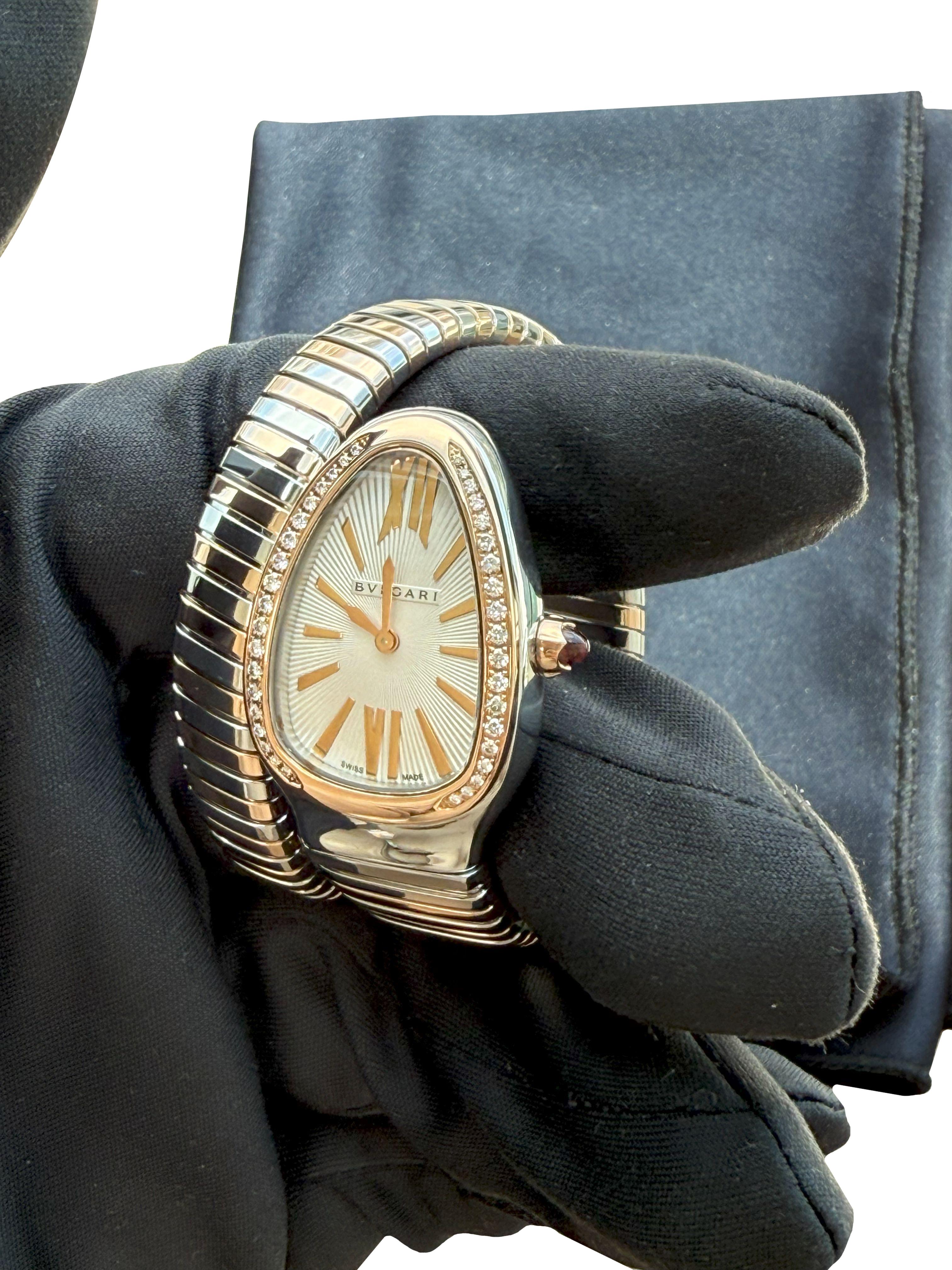 Bulgari Serpenti Tubogas Einzelspirale Opaline Zifferblatt mit Guilloché Soleil 103708 im Angebot 6