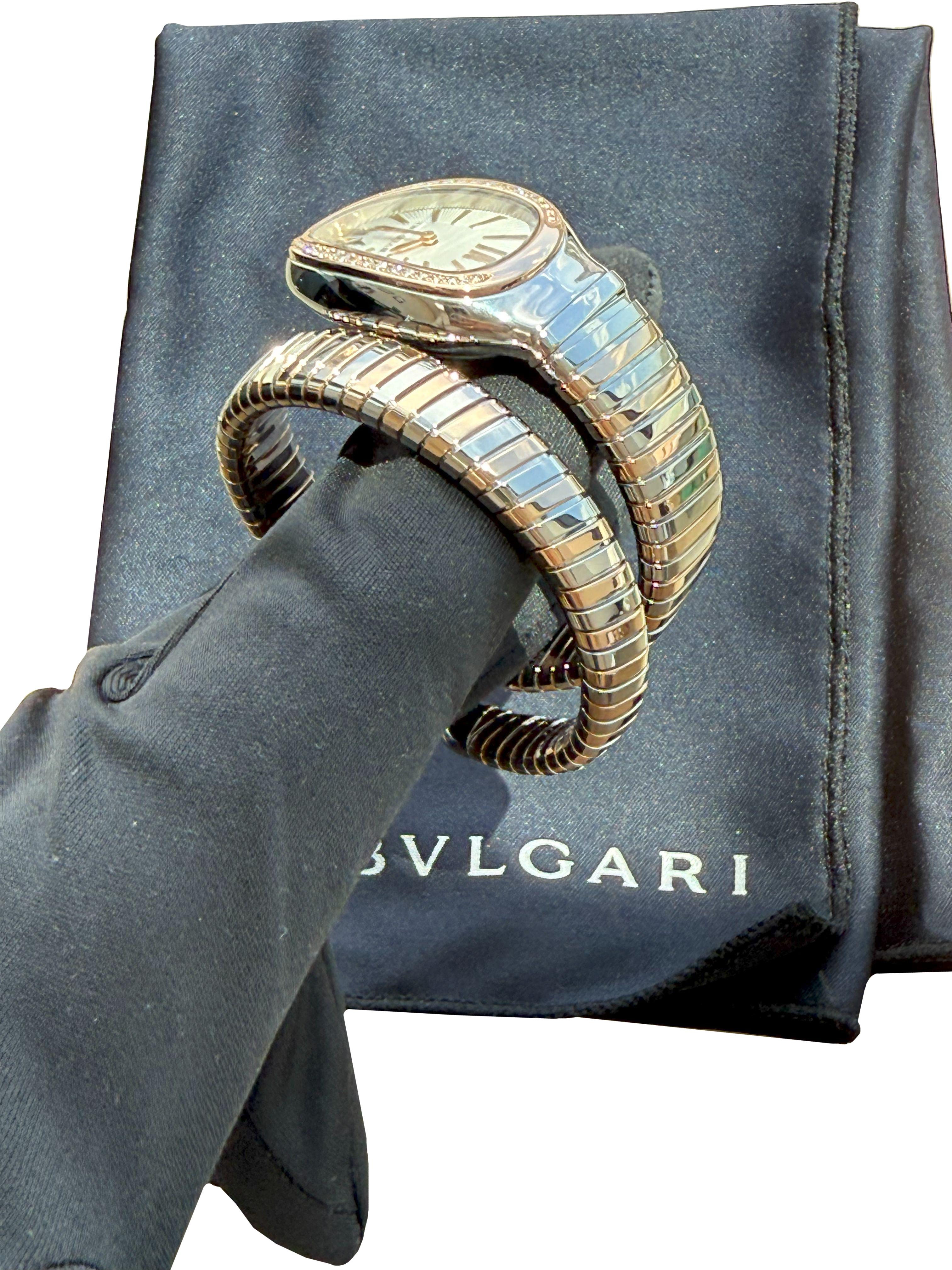 Bulgari Serpenti Tubogas Einzelspirale Opaline Zifferblatt mit Guilloché Soleil 103708 im Angebot 7