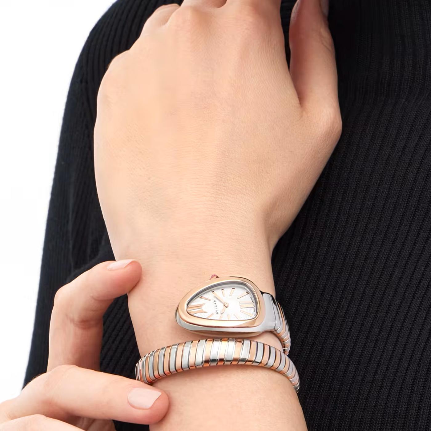 Bulgari Serpenti Tubogas Einzelspirale Opaline Zifferblatt mit Guilloché Soleil 103708 im Angebot 12