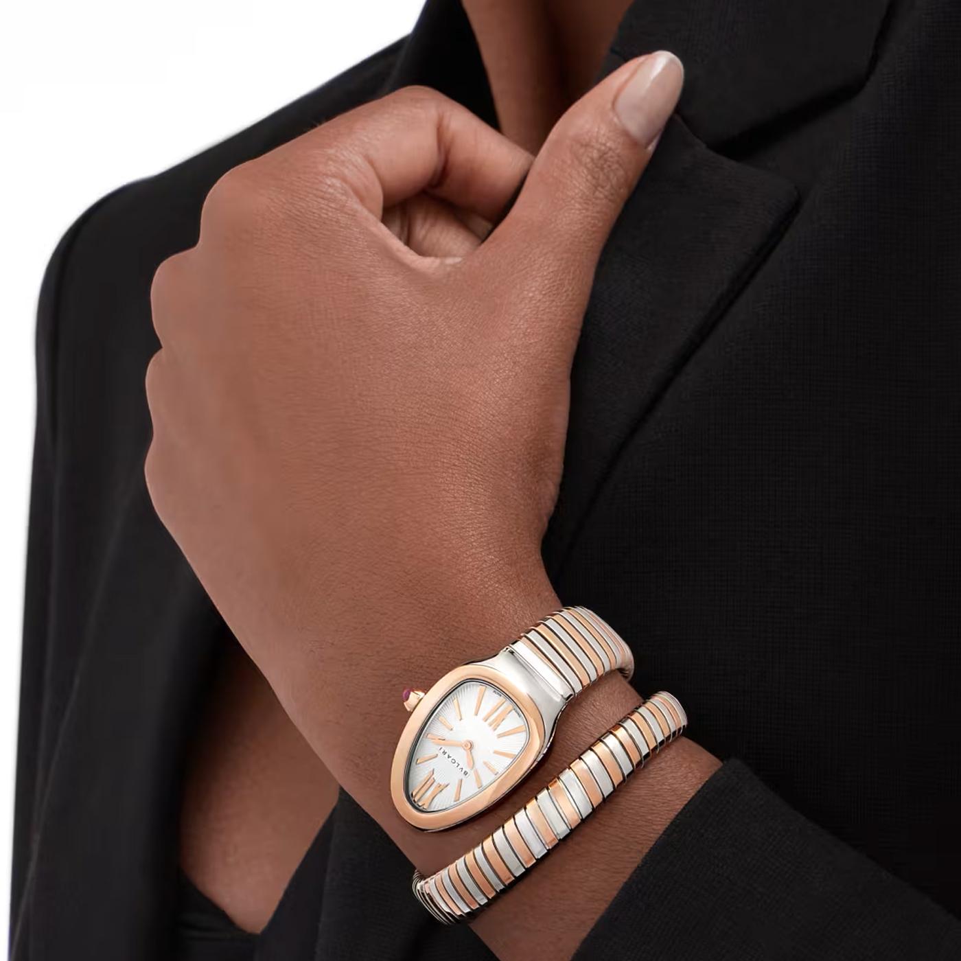Bulgari Serpenti Tubogas Einzelspirale Opaline Zifferblatt mit Guilloché Soleil 103708 im Angebot 13