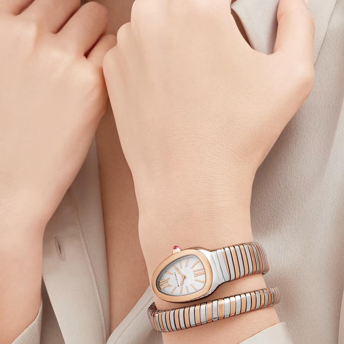 Bulgari Serpenti Tubogas Einzelspirale Opaline Zifferblatt mit Guilloché Soleil 103708 im Angebot 14
