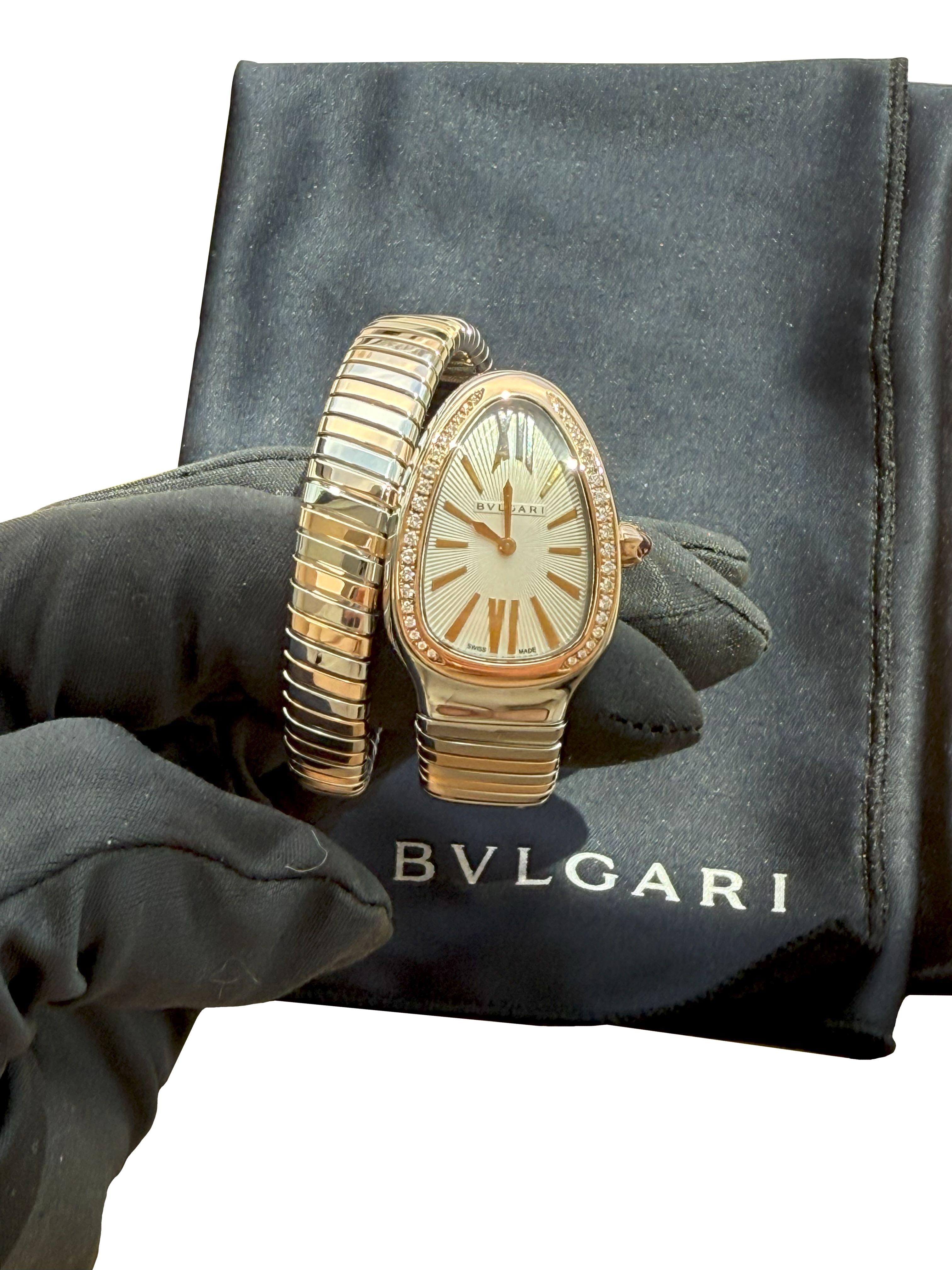 Bulgari Serpenti Tubogas Einzelspirale Opaline Zifferblatt mit Guilloché Soleil 103708 Damen im Angebot