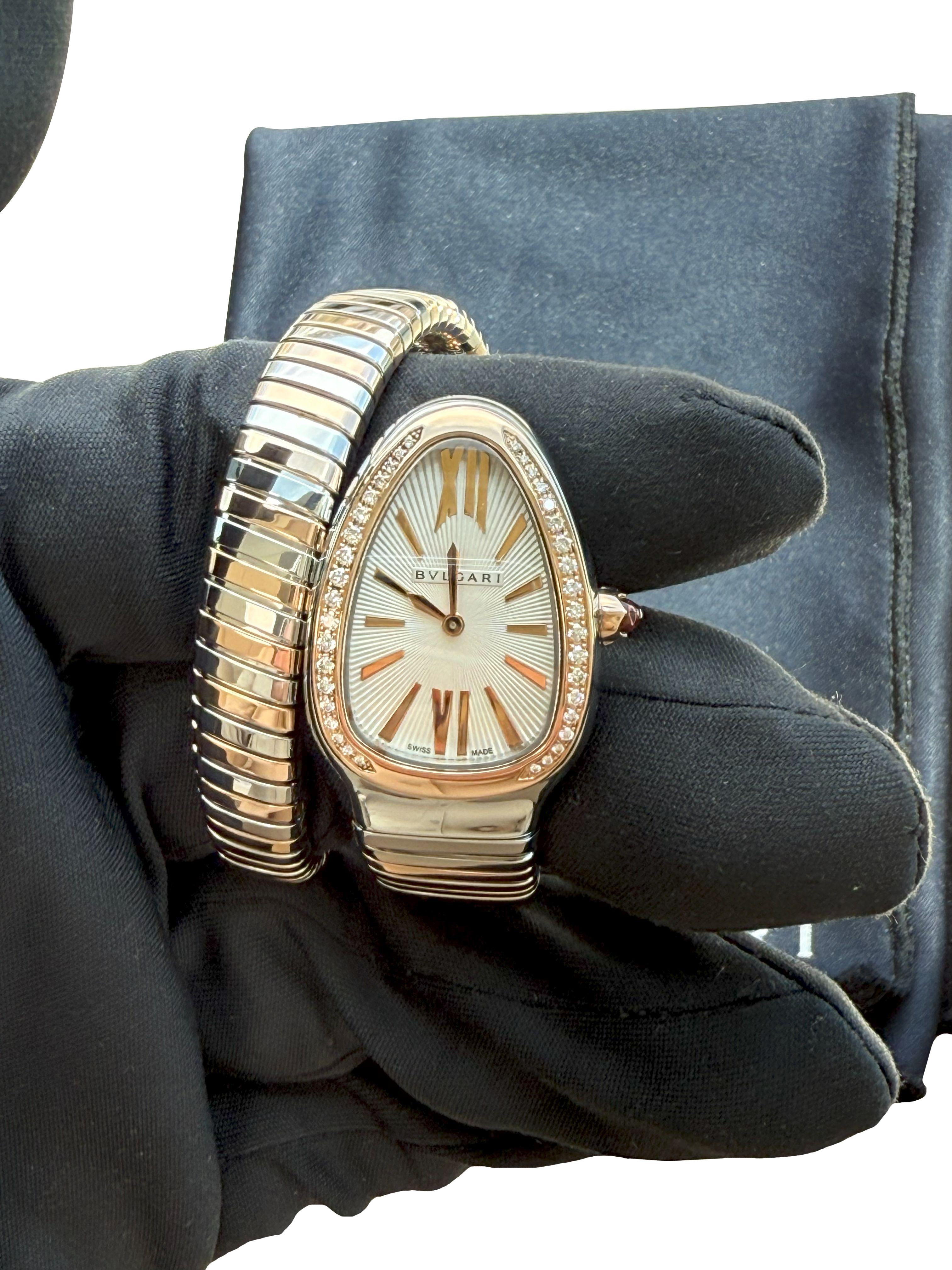 Bulgari Serpenti Tubogas Einzelspirale Opaline Zifferblatt mit Guilloché Soleil 103708 im Angebot 1