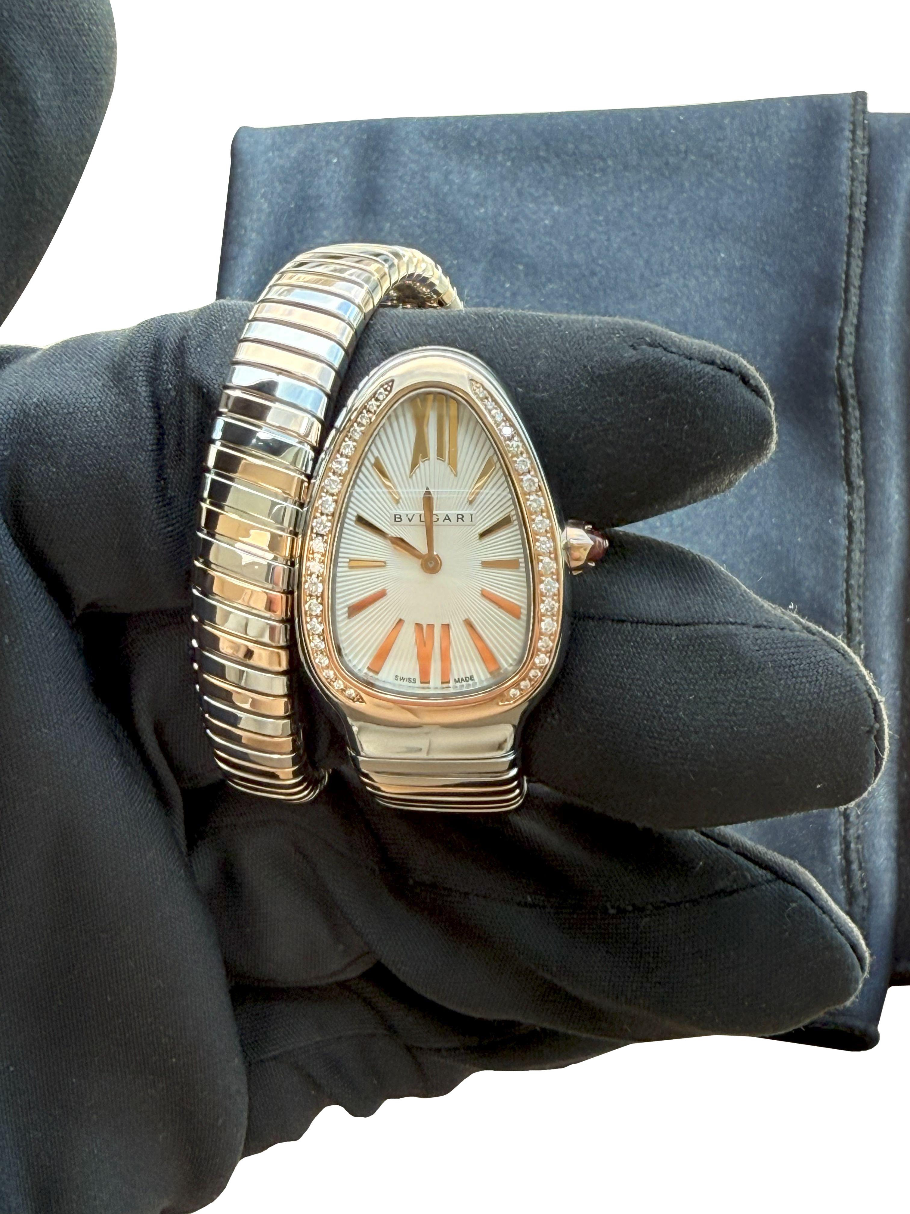 Bulgari Serpenti Tubogas Einzelspirale Opaline Zifferblatt mit Guilloché Soleil 103708 im Angebot 2