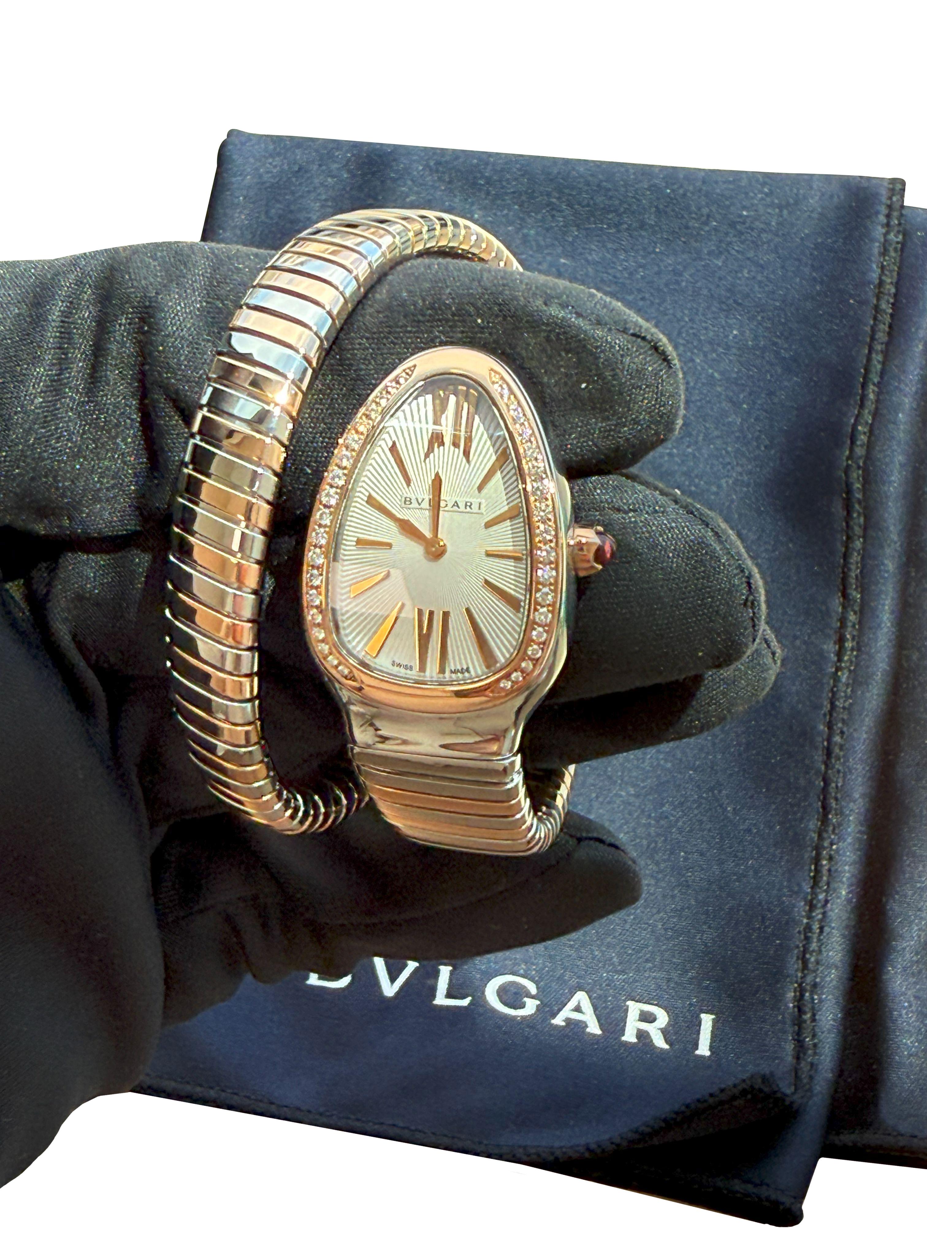 Bulgari Serpenti Tubogas Einzelspirale Opaline Zifferblatt mit Guilloché Soleil 103708 im Angebot 3