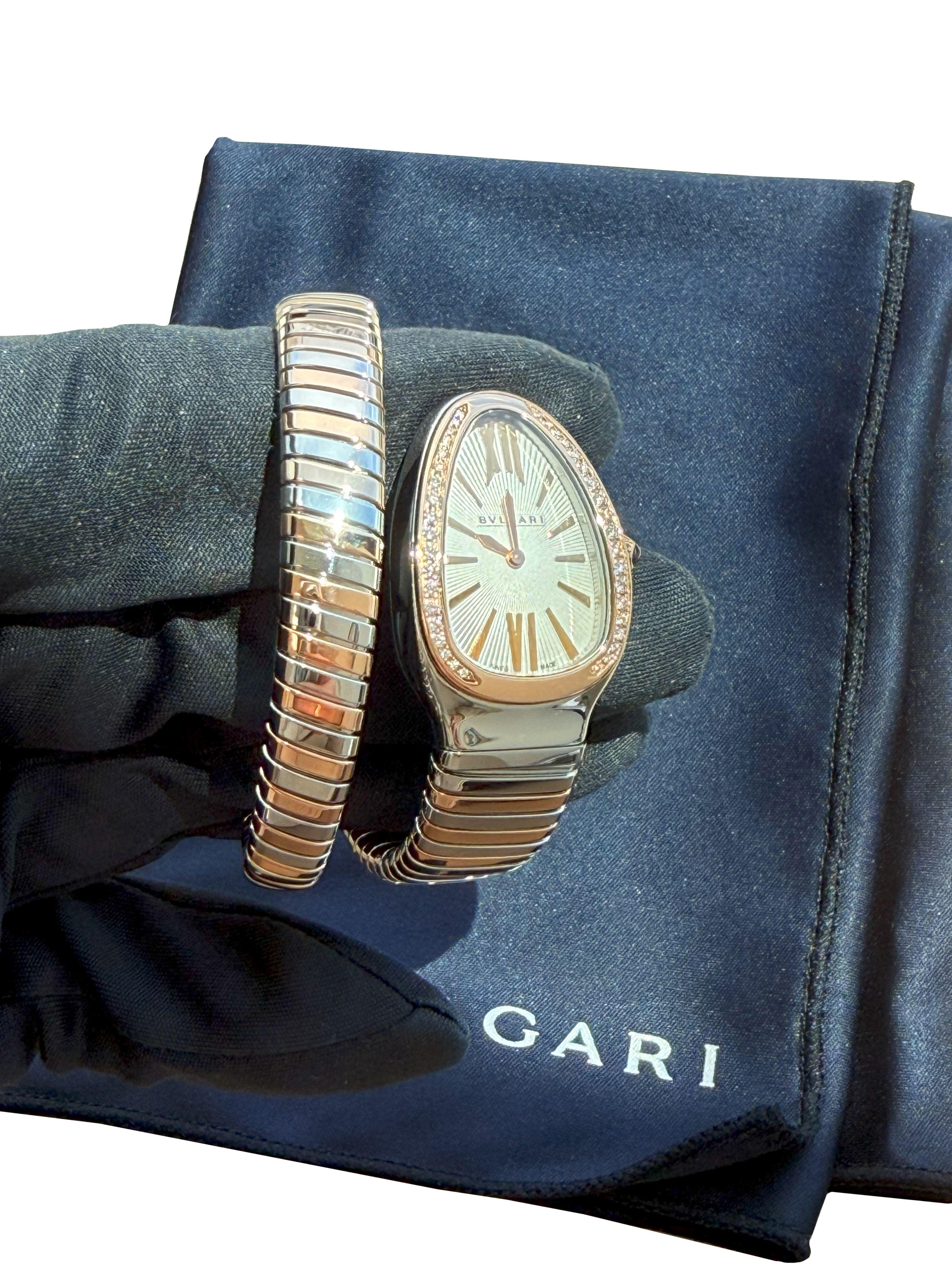 Bulgari Serpenti Tubogas Einzelspirale Opaline Zifferblatt mit Guilloché Soleil 103708 im Angebot 4