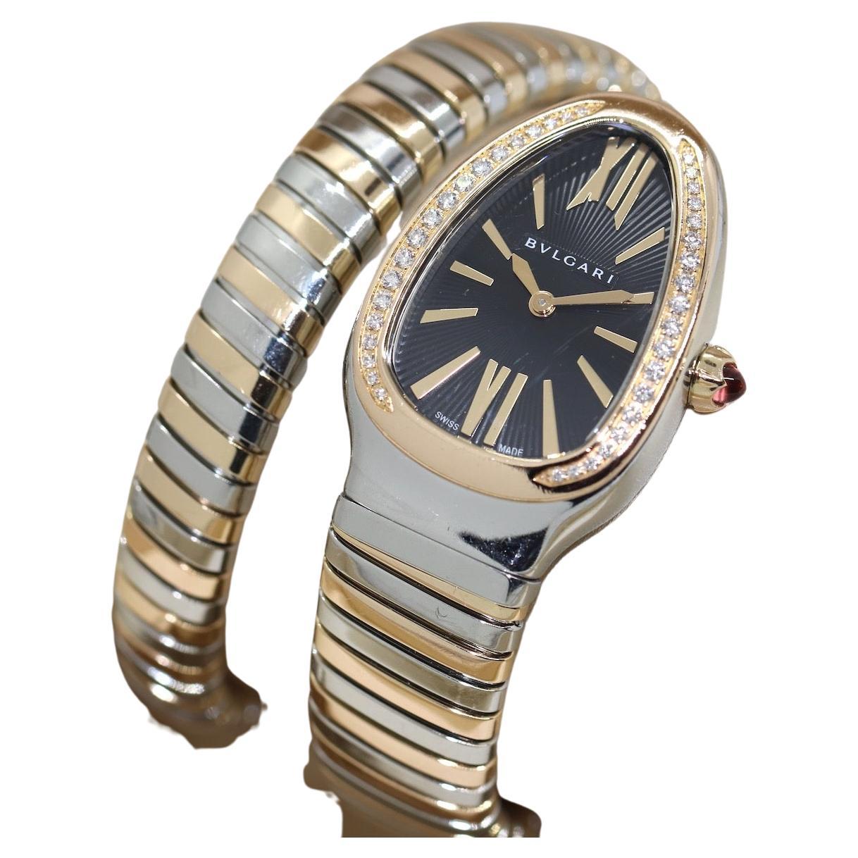 Bulgari Serpenti Tubogas Damenuhr aus Stahl, 18k Gold und Diamanten Ref. 102098
