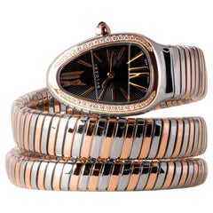 Reloj Bulgari Serpenti Tubogas Oro rosa 18 quilates Acero inoxidable con bisel de diamantes