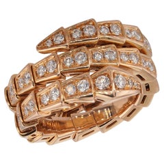BULGARI Serpenti Viper Diamond Or rose 18k à 3 rangées de diamants Anneau. COA, Boîte.